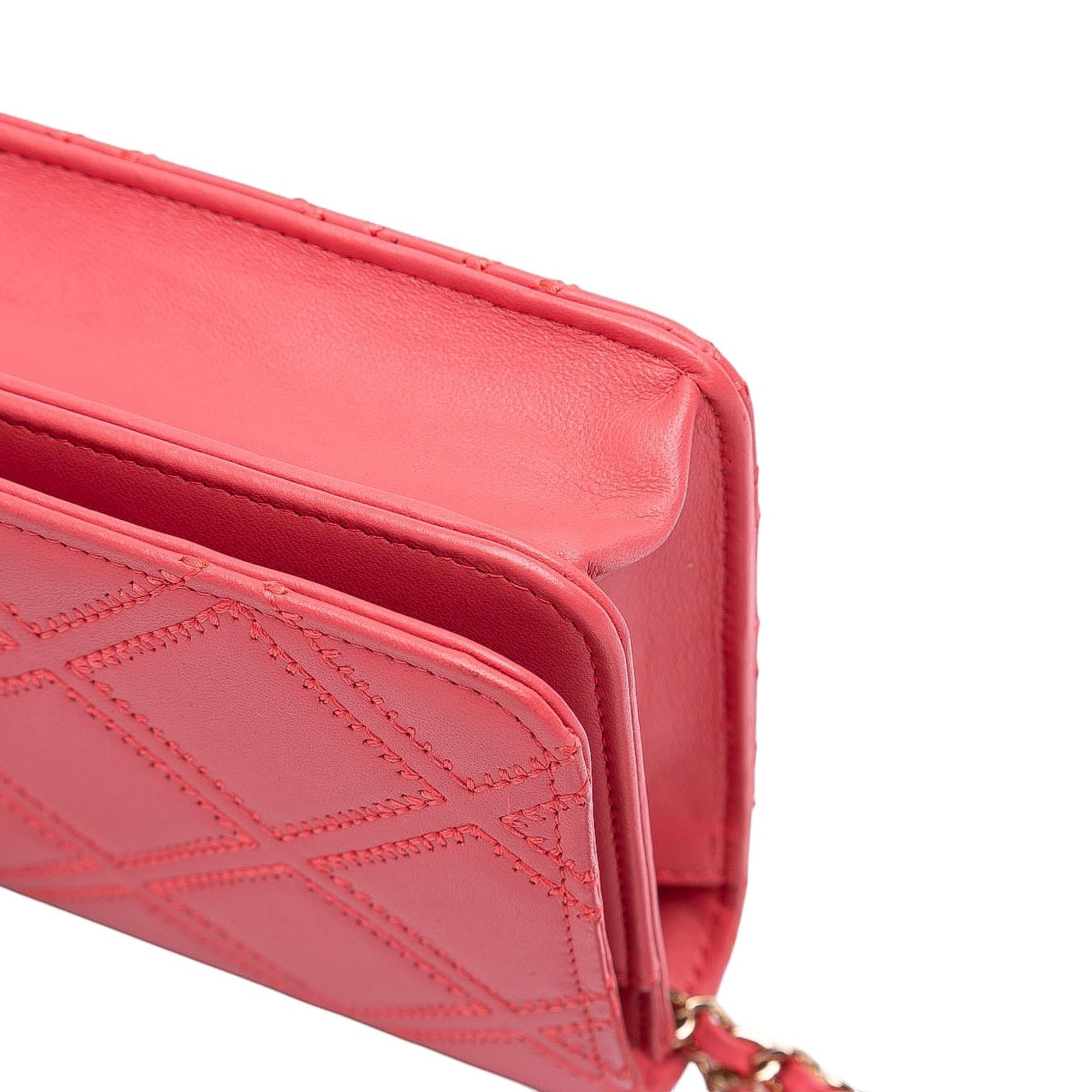 Chanel CC Quilted Lambskin Double Stitch Tassel Wallet On Chain