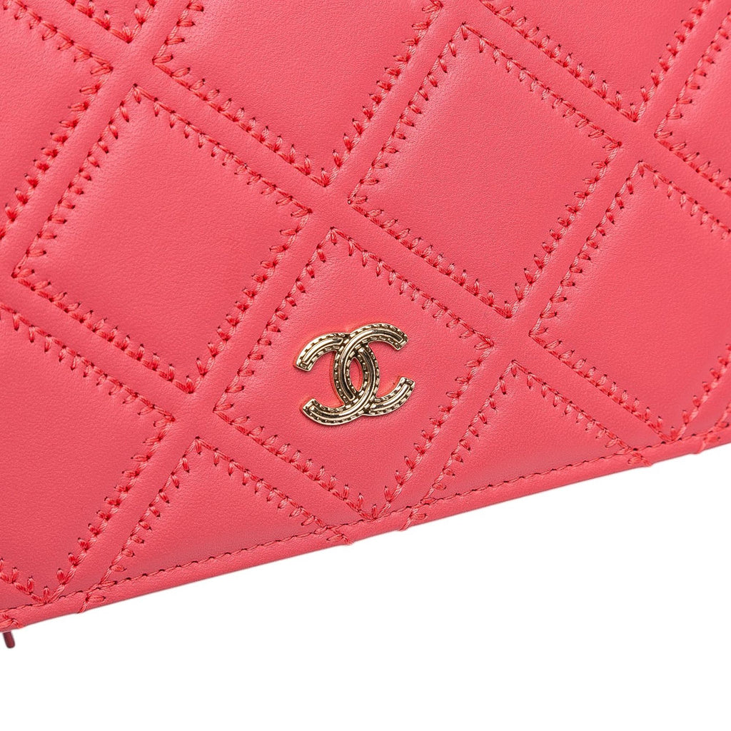 Chanel CC Quilted Lambskin Double Stitch Tassel Wallet On Chain