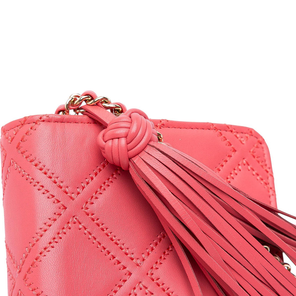 Chanel CC Quilted Lambskin Double Stitch Tassel Wallet On Chain