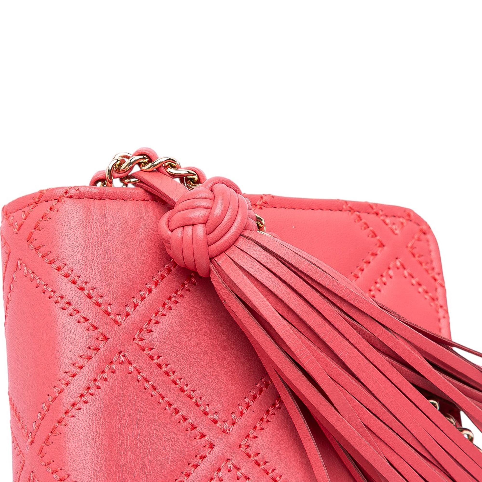 Chanel CC Quilted Lambskin Double Stitch Tassel Wallet On Chain