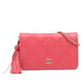 Chanel CC Quilted Lambskin Double Stitch Tassel Wallet On Chain