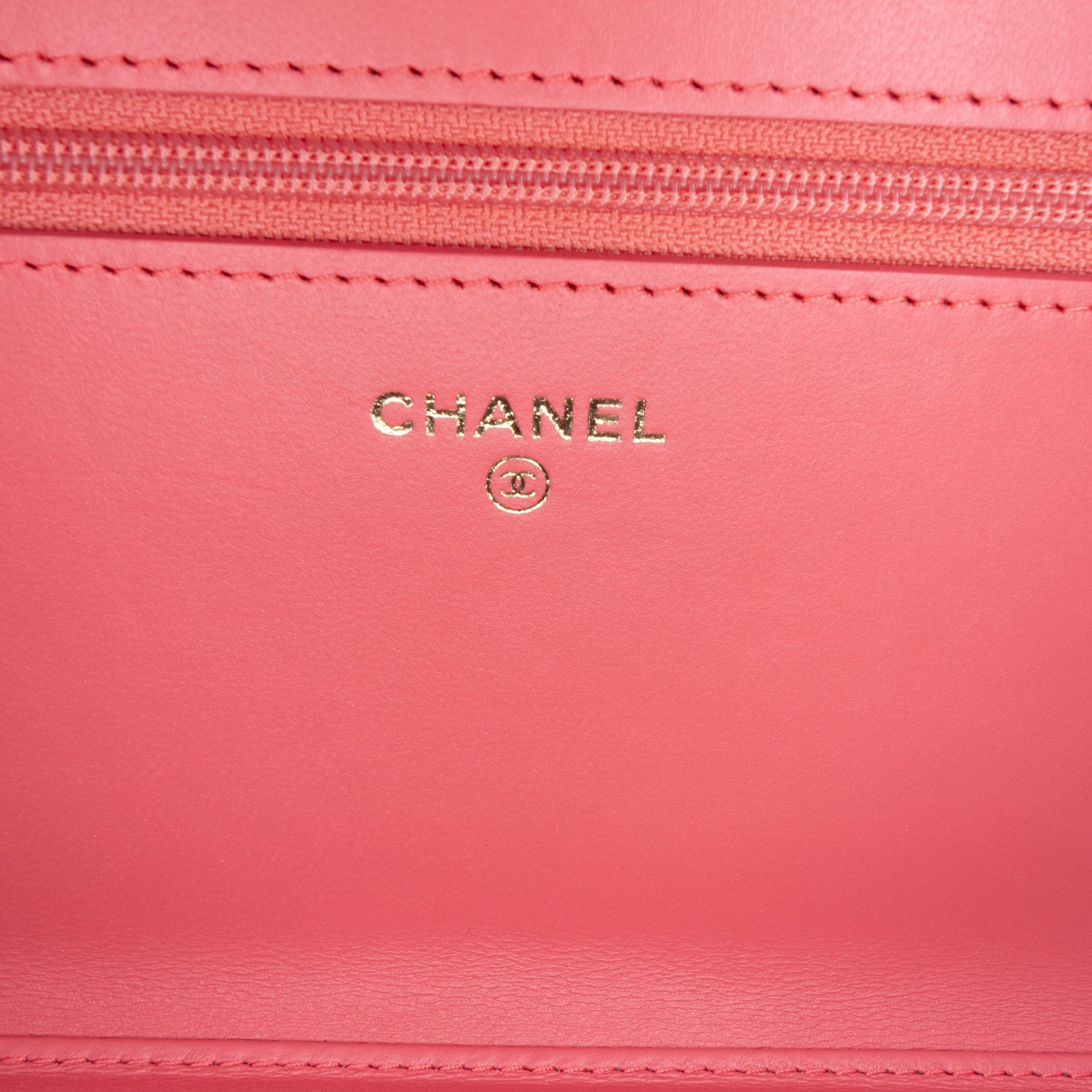 Chanel CC Quilted Lambskin Double Stitch Tassel Wallet On Chain