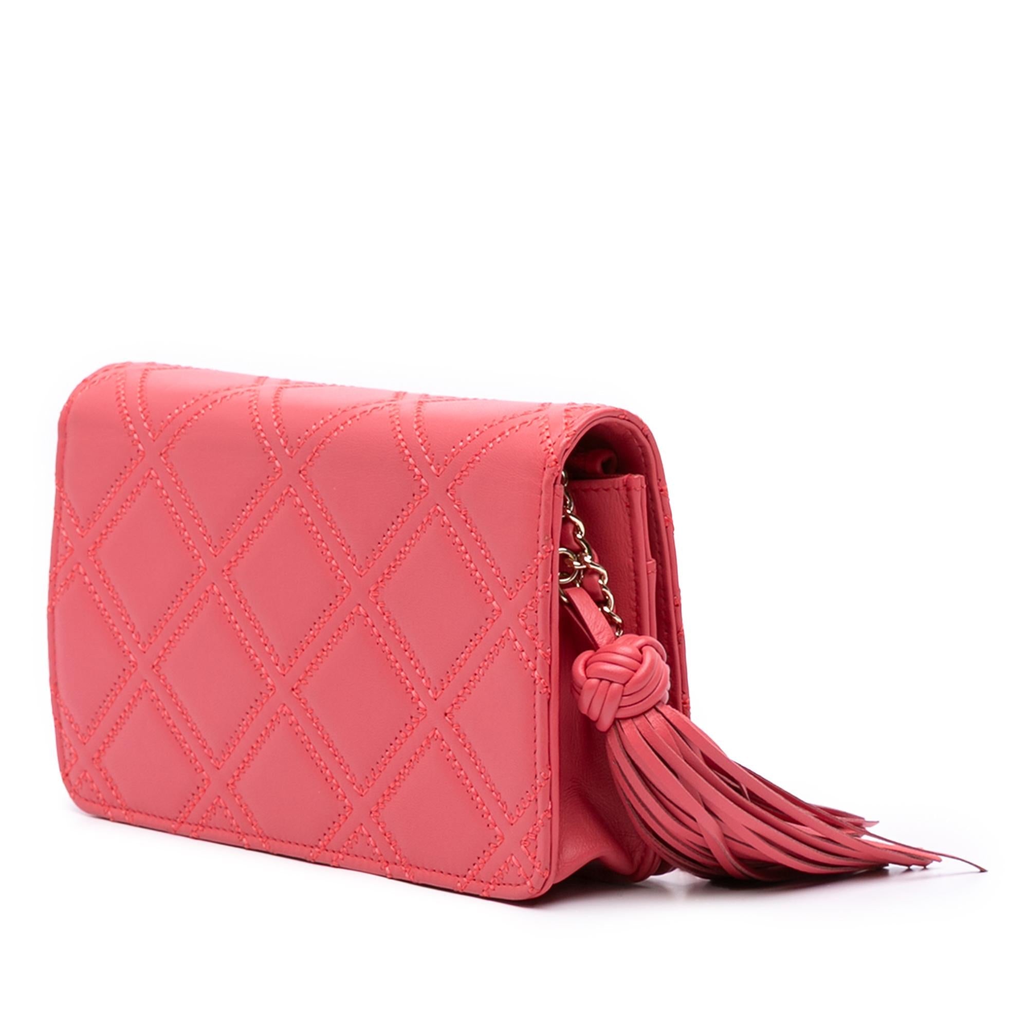 Chanel CC Quilted Lambskin Double Stitch Tassel Wallet On Chain