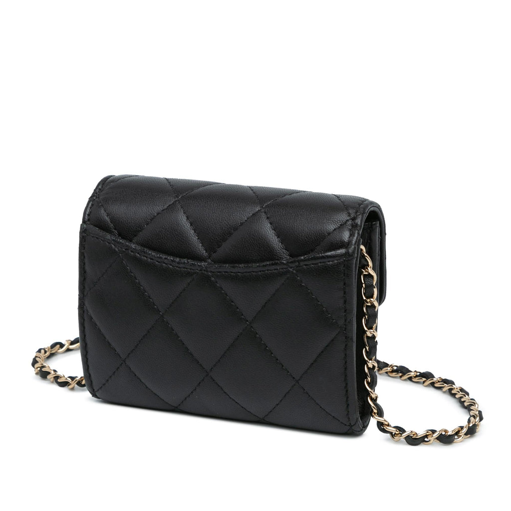 Chanel CC Quilted Lambskin Flap Card Holder On Chain (SHG-nIBnCq)