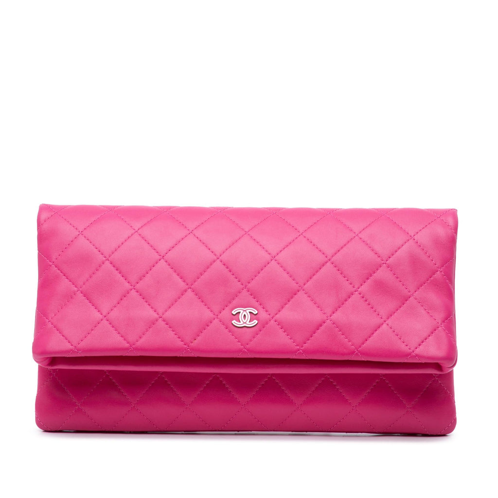 Chanel CC Quilted Lambskin Foldover Clutch