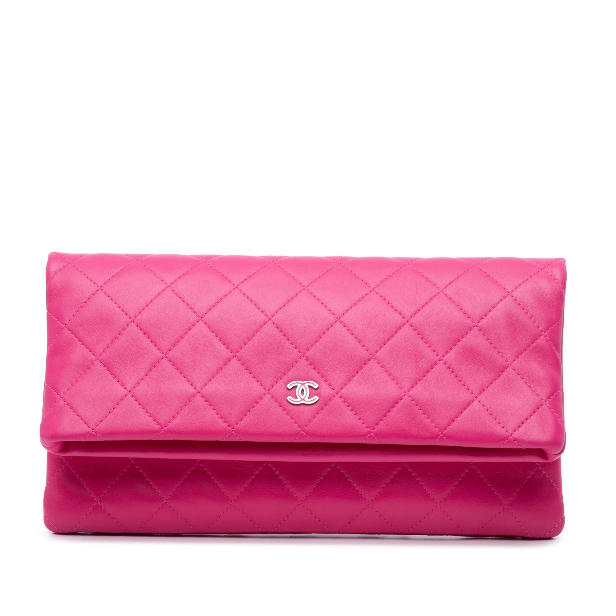 Chanel CC Quilted Lambskin Foldover Clutch