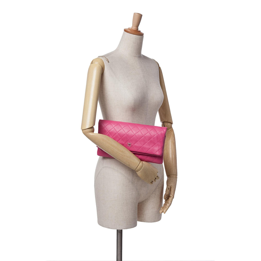 Chanel CC Quilted Lambskin Foldover Clutch