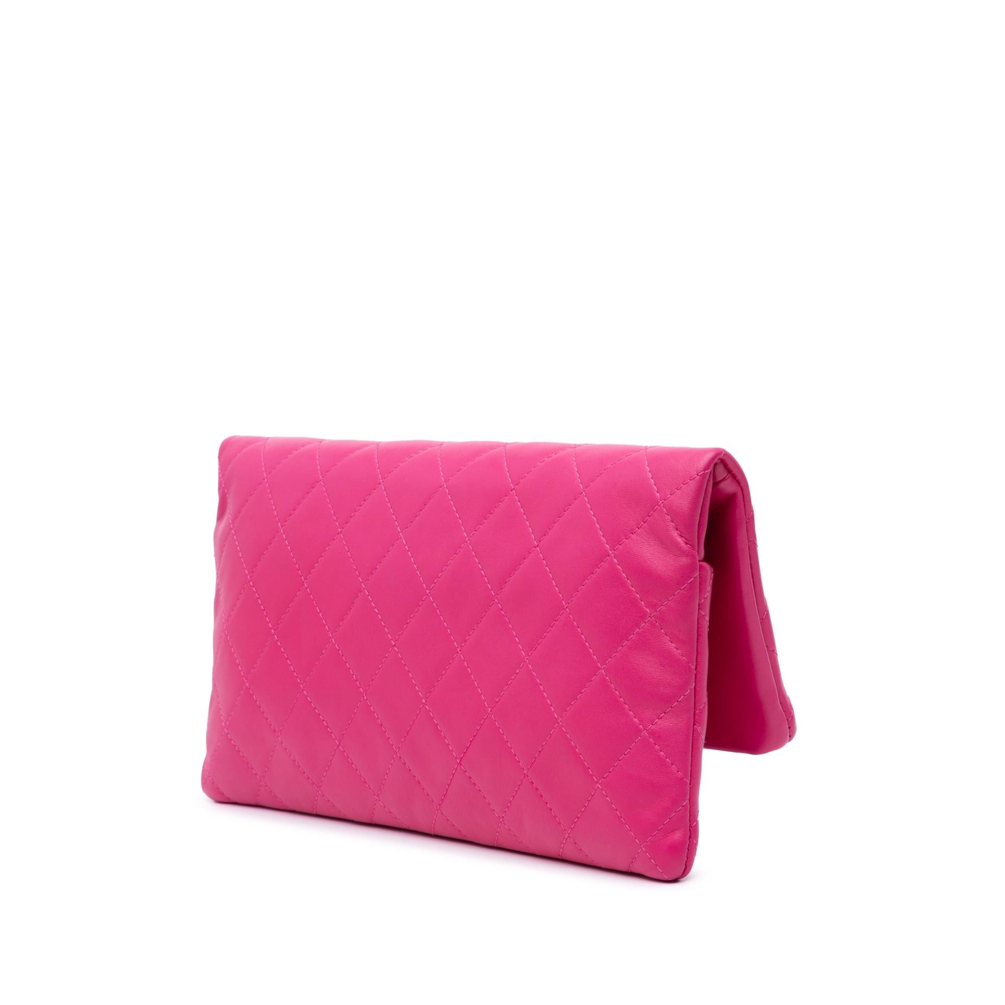 Chanel CC Quilted Lambskin Foldover Clutch