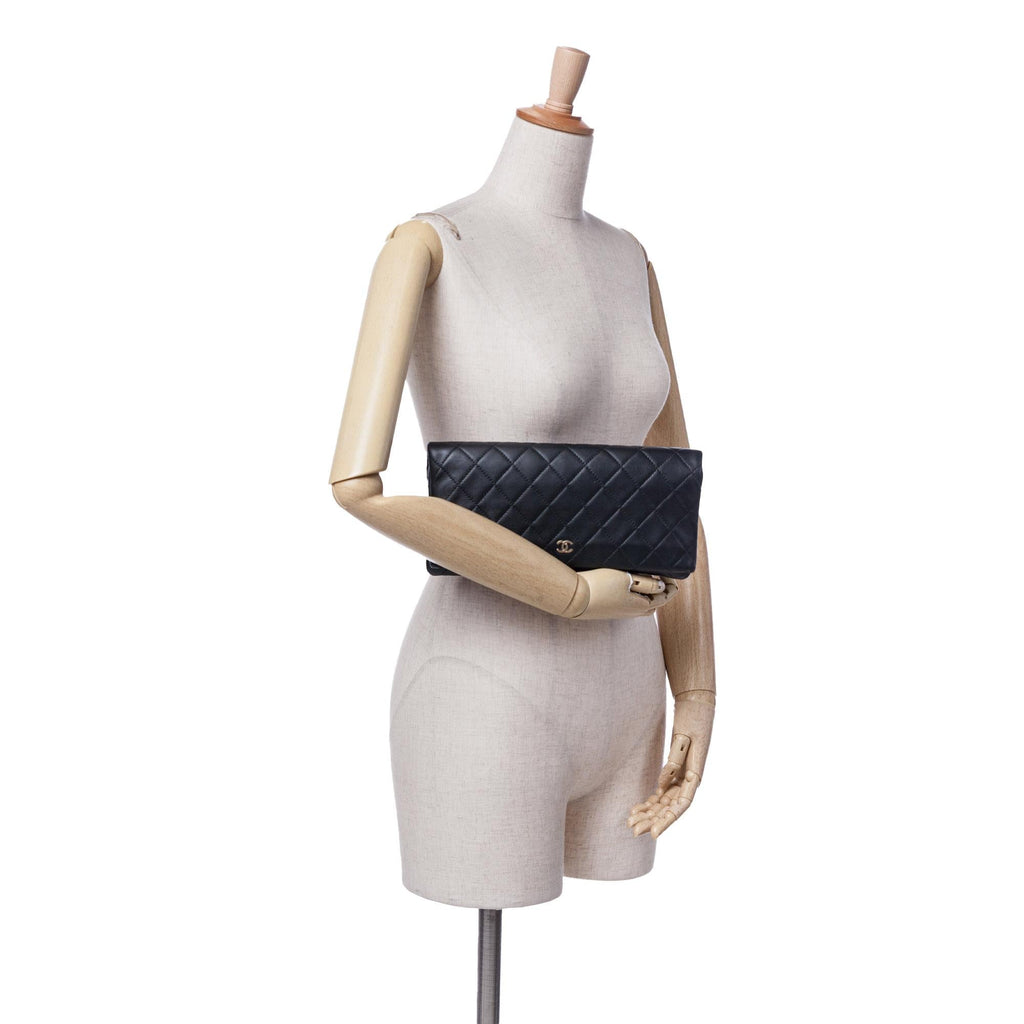 Chanel CC Quilted Lambskin Foldover Clutch