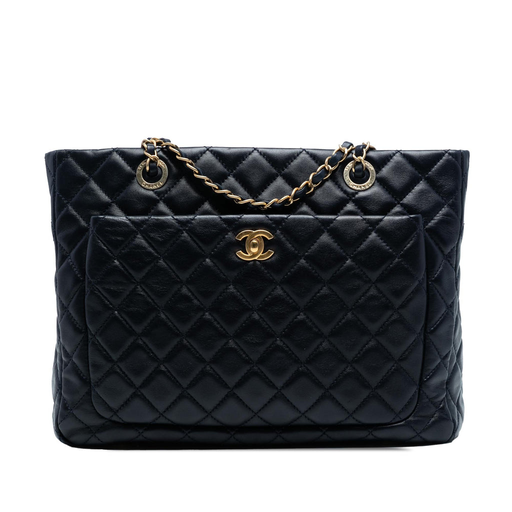 Chanel CC Quilted Lambskin Front Pocket Shopping Tote