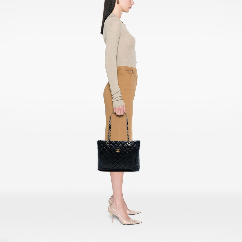 Chanel CC Quilted Lambskin Front Pocket Shopping Tote