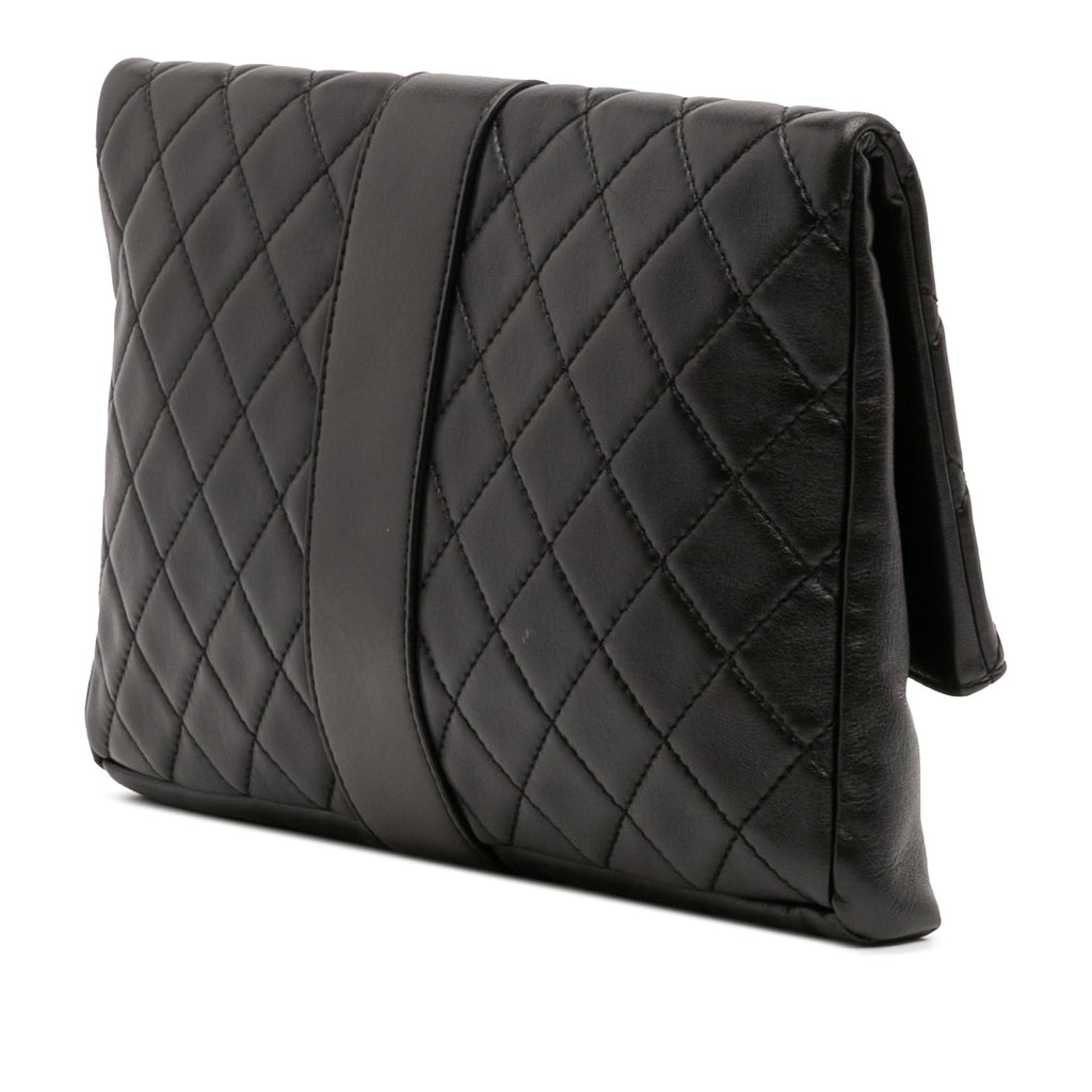 Chanel CC Quilted Lambskin Grip Clutch