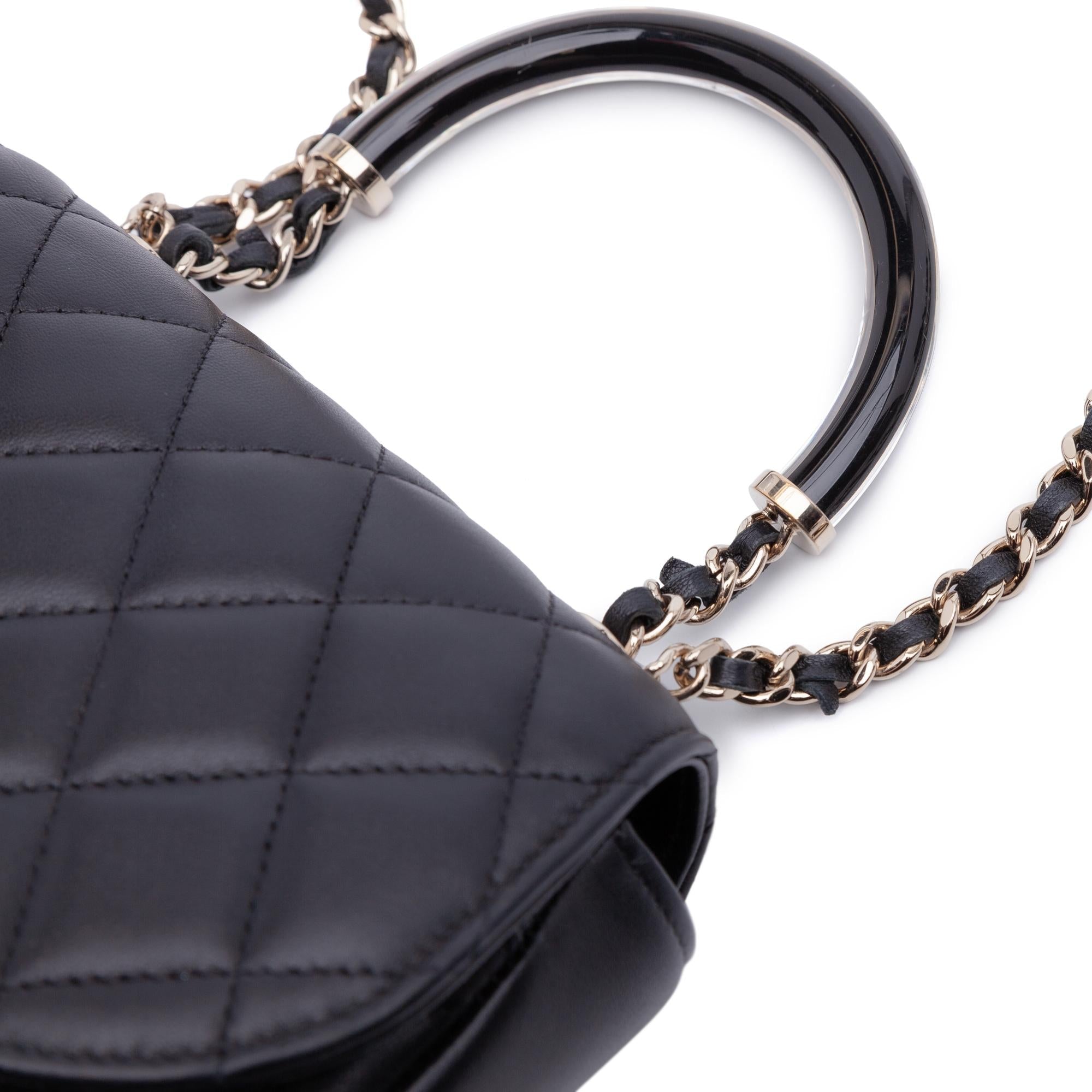 Chanel CC Quilted Lambskin Half Moon Top Handle Flap
