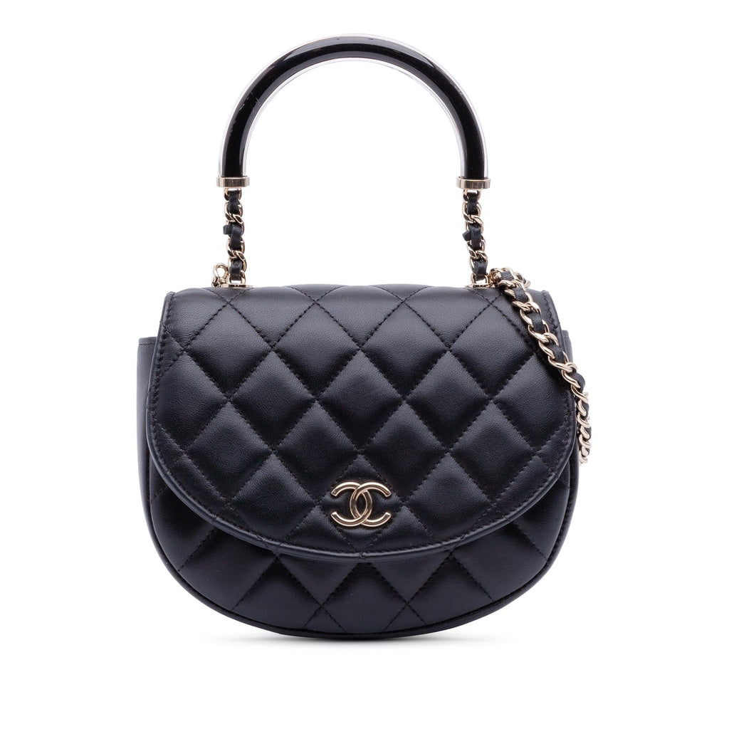 Chanel CC Quilted Lambskin Half Moon Top Handle Flap