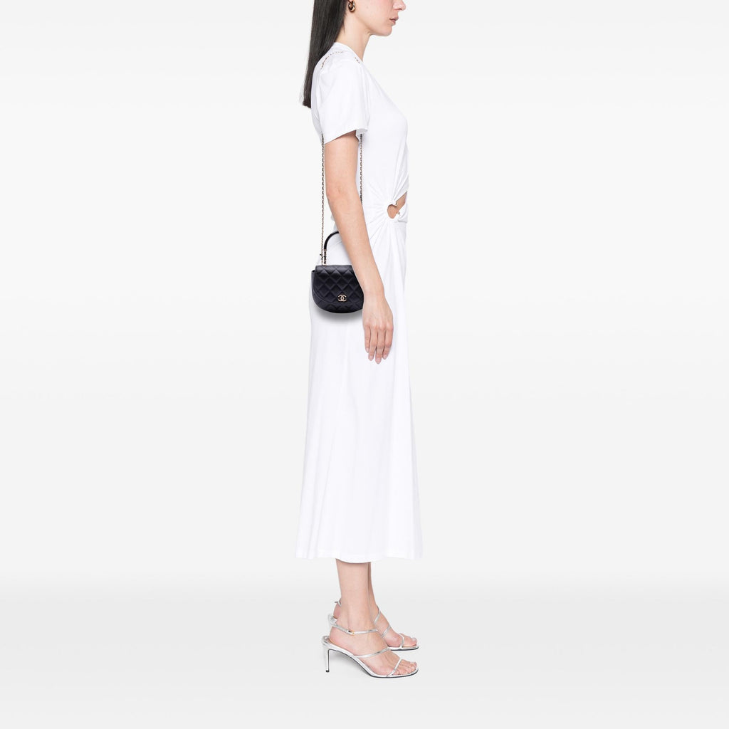 Chanel CC Quilted Lambskin Half Moon Top Handle Flap