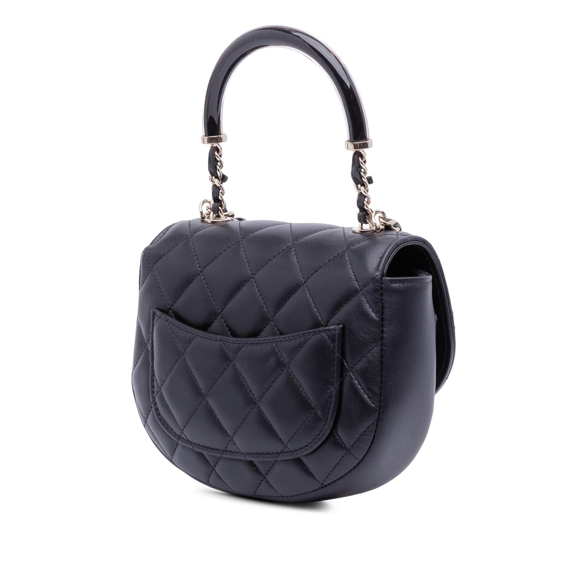 Chanel CC Quilted Lambskin Half Moon Top Handle Flap