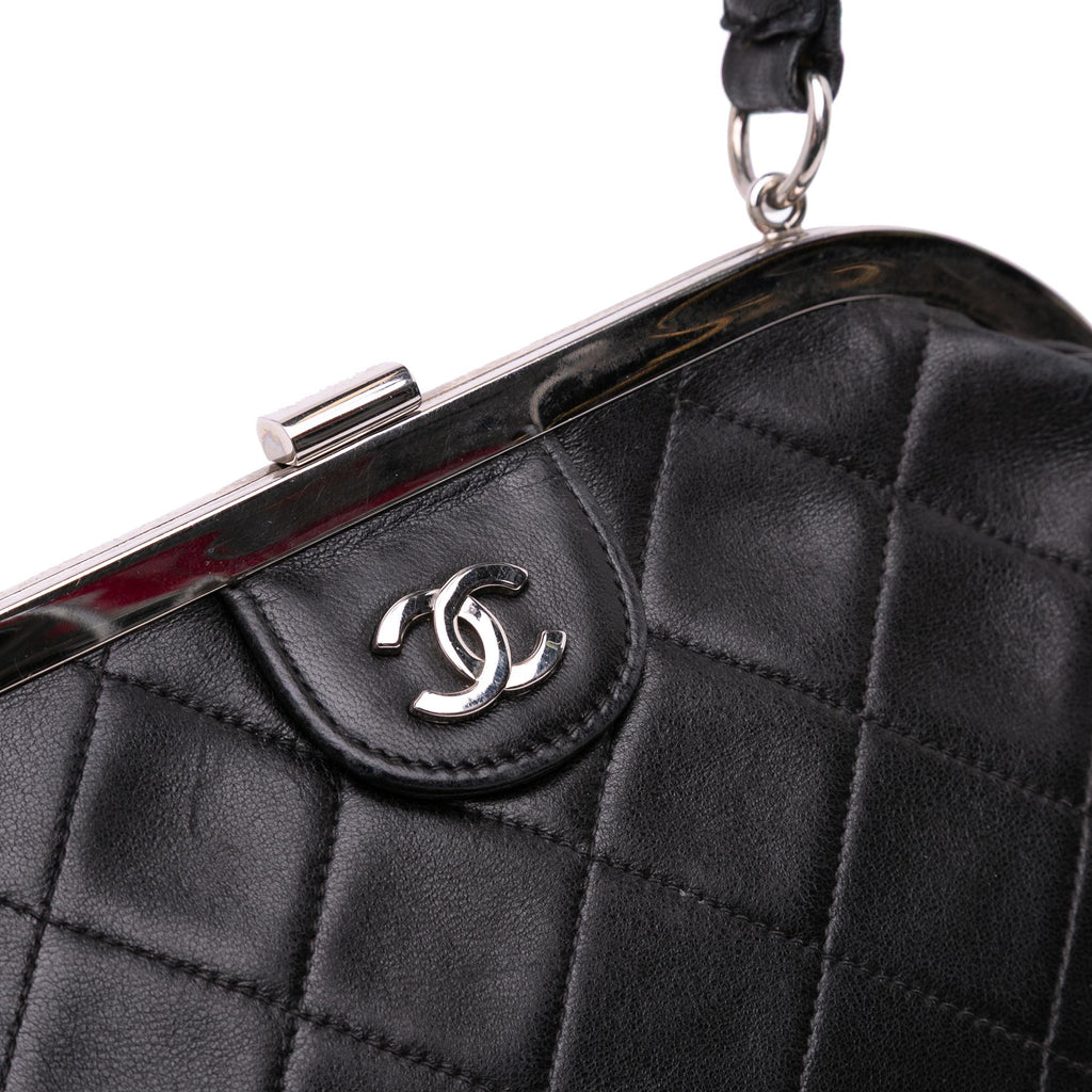 Chanel CC Quilted Lambskin Kiss Lock Frame Top Handle Bag