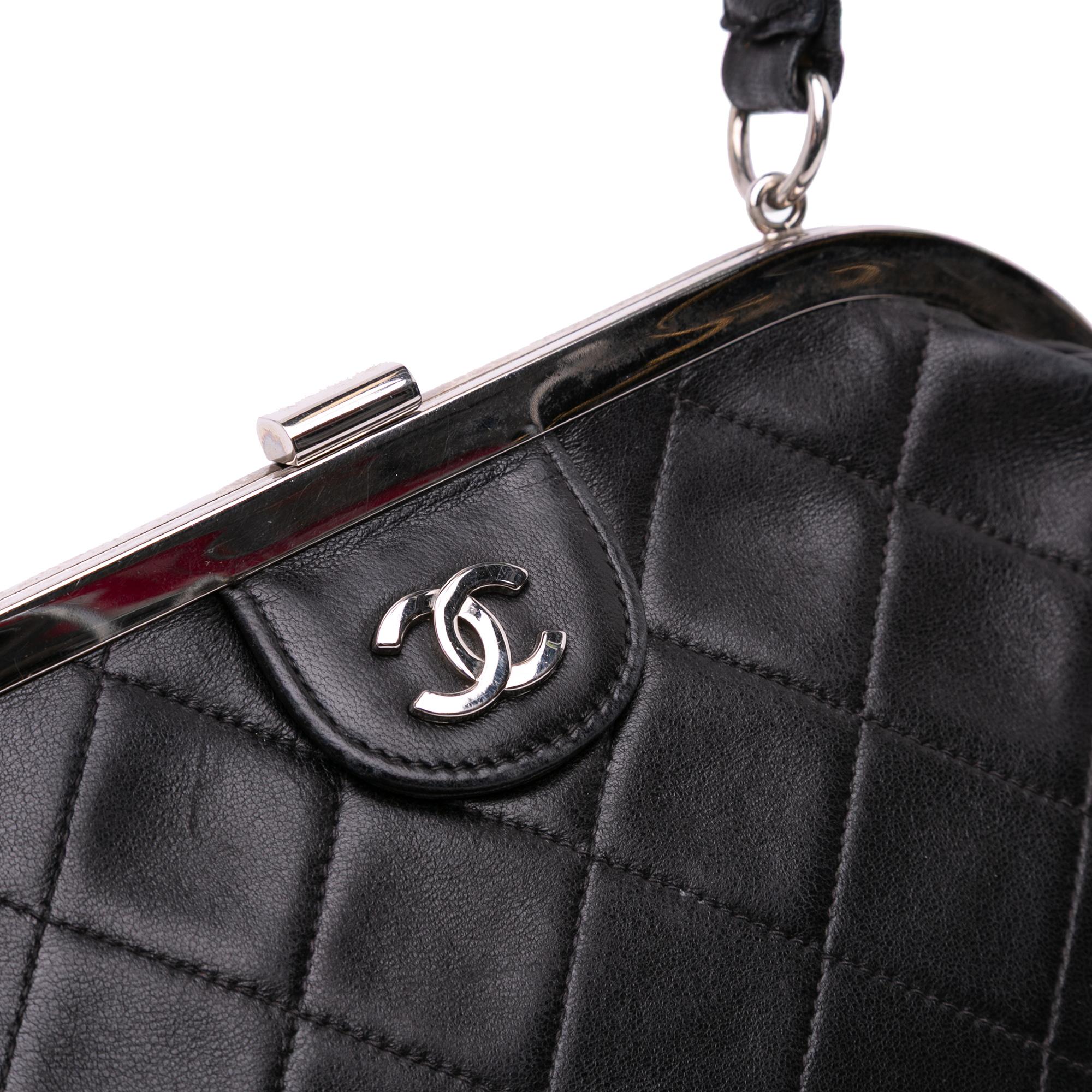 Chanel CC Quilted Lambskin Kiss Lock Frame Top Handle Bag