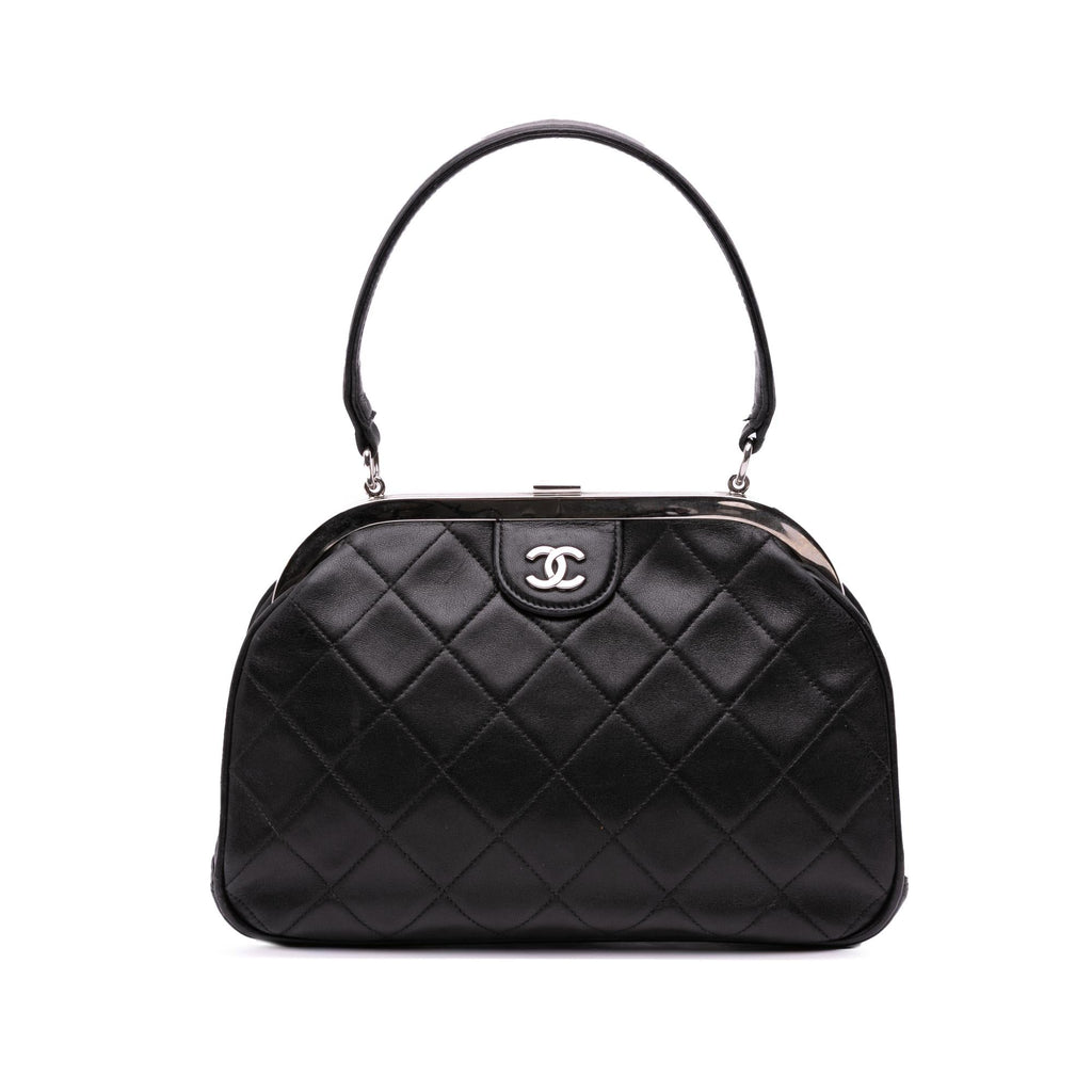 Chanel CC Quilted Lambskin Kiss Lock Frame Top Handle Bag