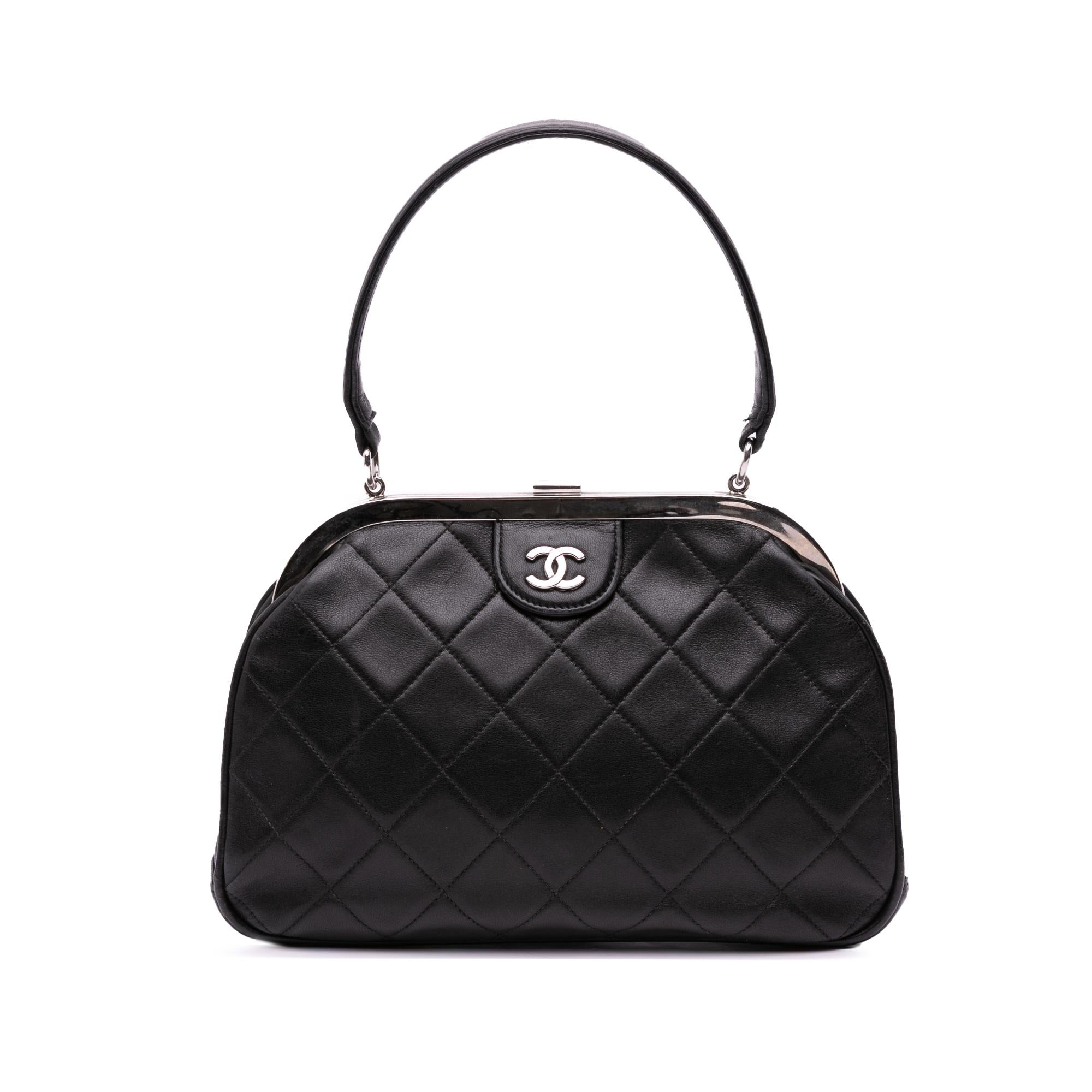 Chanel CC Quilted Lambskin Kiss Lock Frame Top Handle Bag