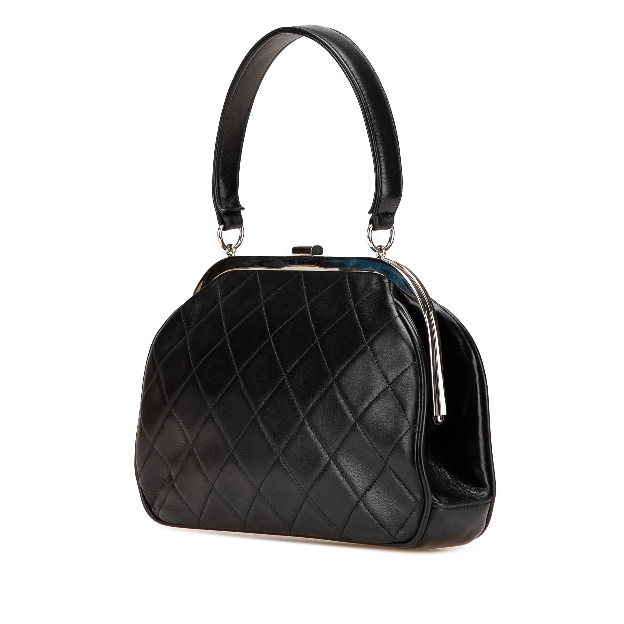 Chanel CC Quilted Lambskin Kiss Lock Frame Top Handle Bag