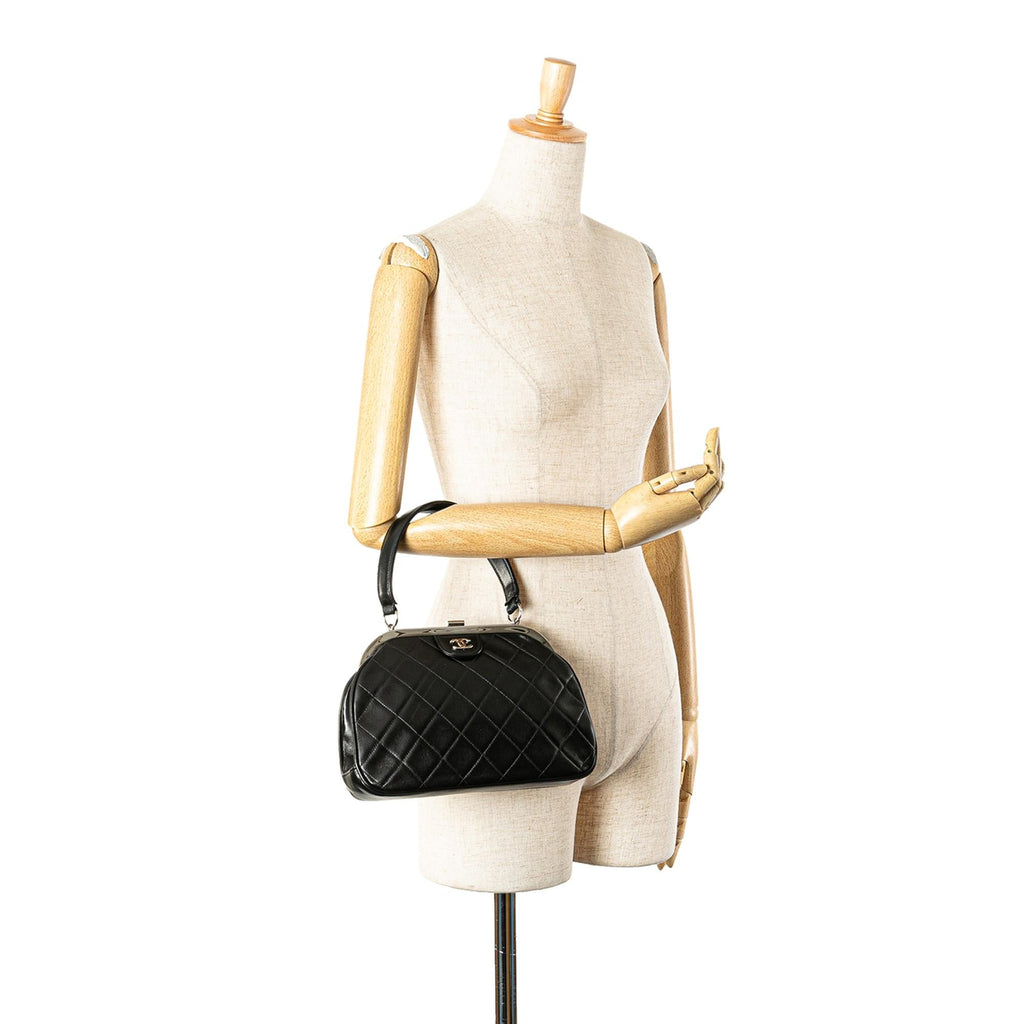 Chanel CC Quilted Lambskin Kiss Lock Frame Top Handle Bag