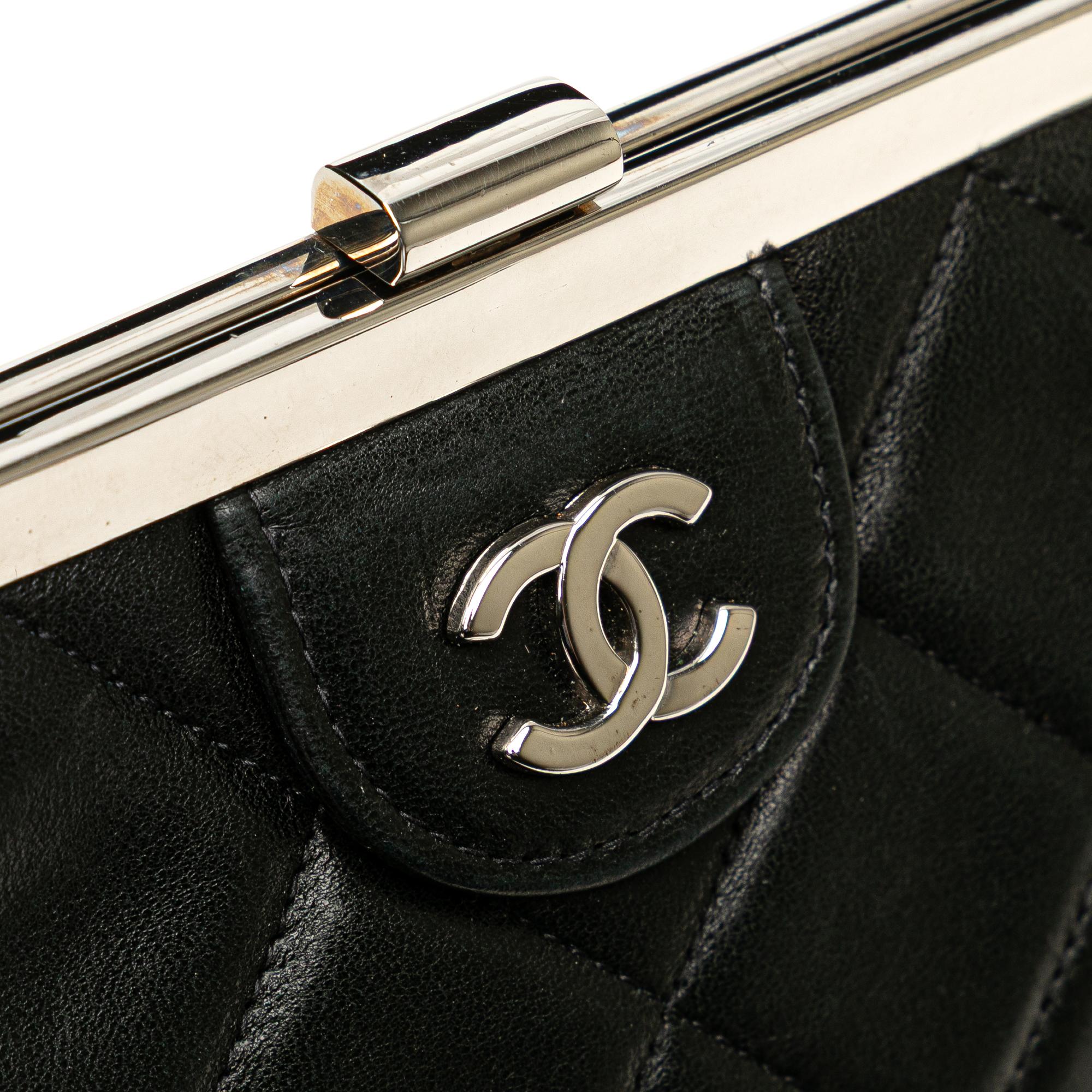 Chanel CC Quilted Lambskin Kiss Lock Frame Top Handle Bag