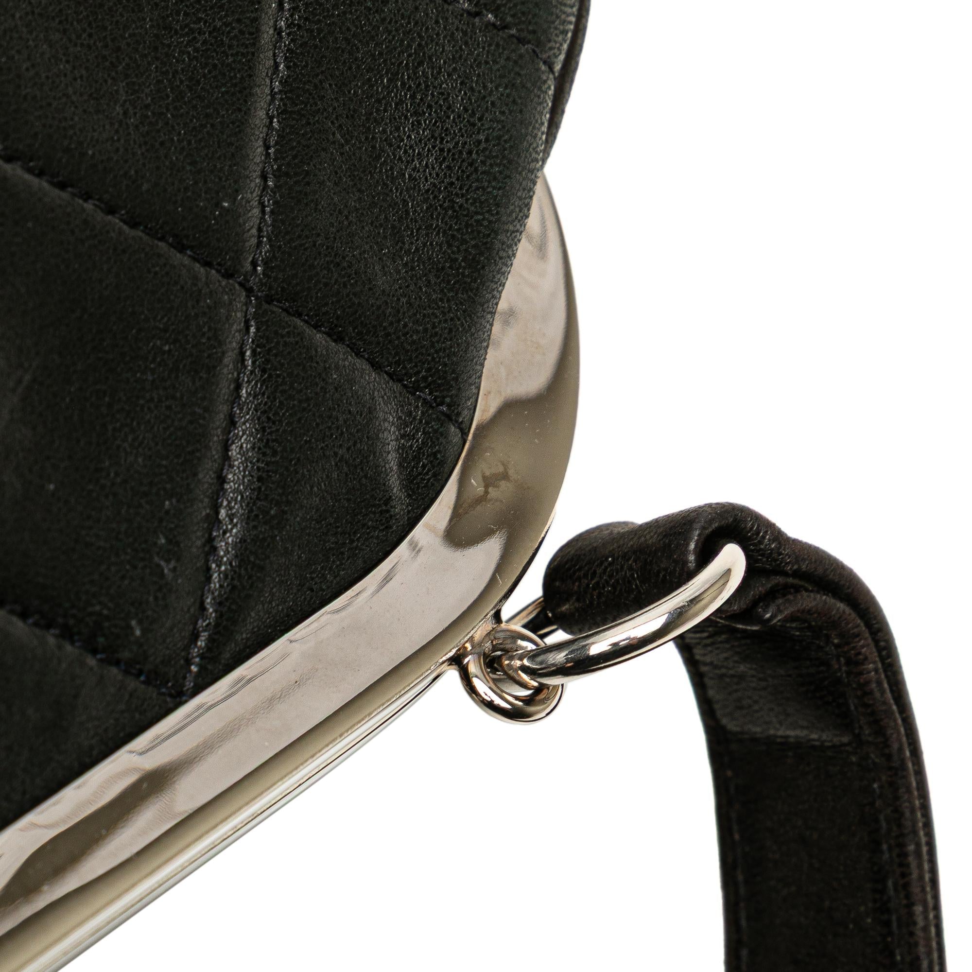 Chanel CC Quilted Lambskin Kiss Lock Frame Top Handle Bag