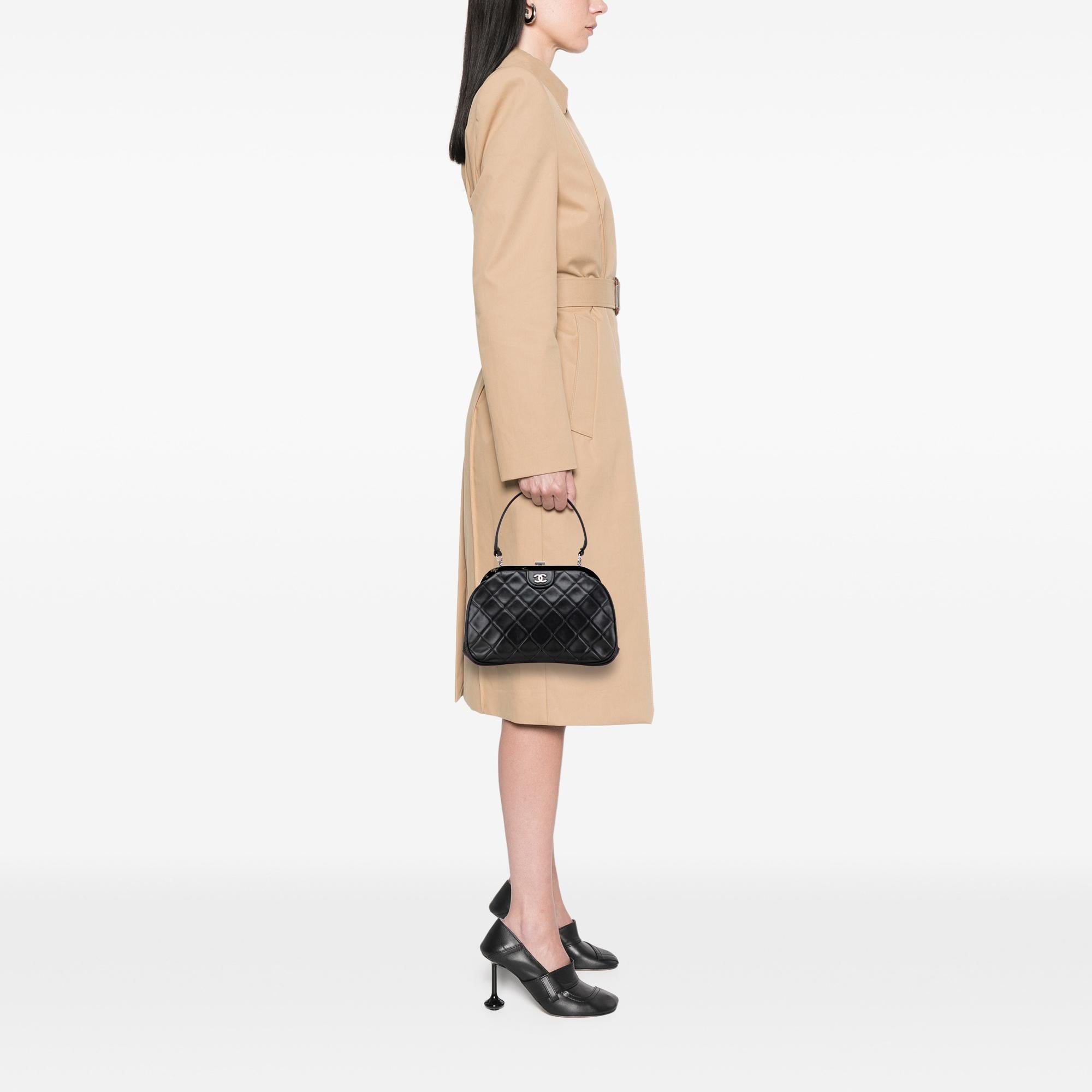 Chanel CC Quilted Lambskin Kiss Lock Frame Top Handle Bag