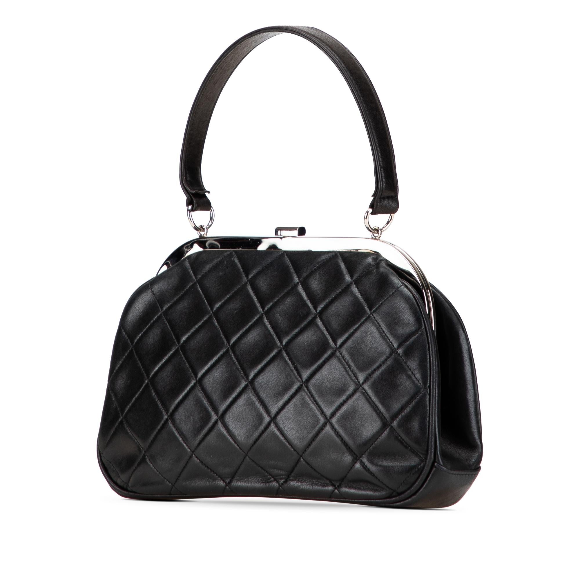 Chanel CC Quilted Lambskin Kiss Lock Frame Top Handle Bag