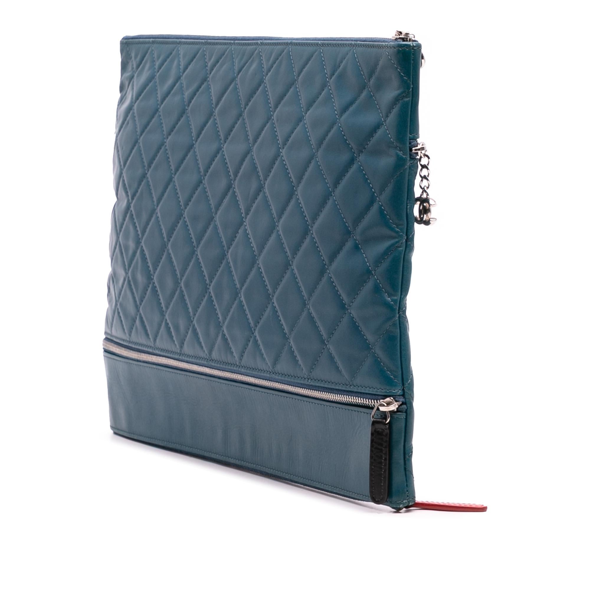 Chanel CC Quilted Lambskin Multi Zip Clutch