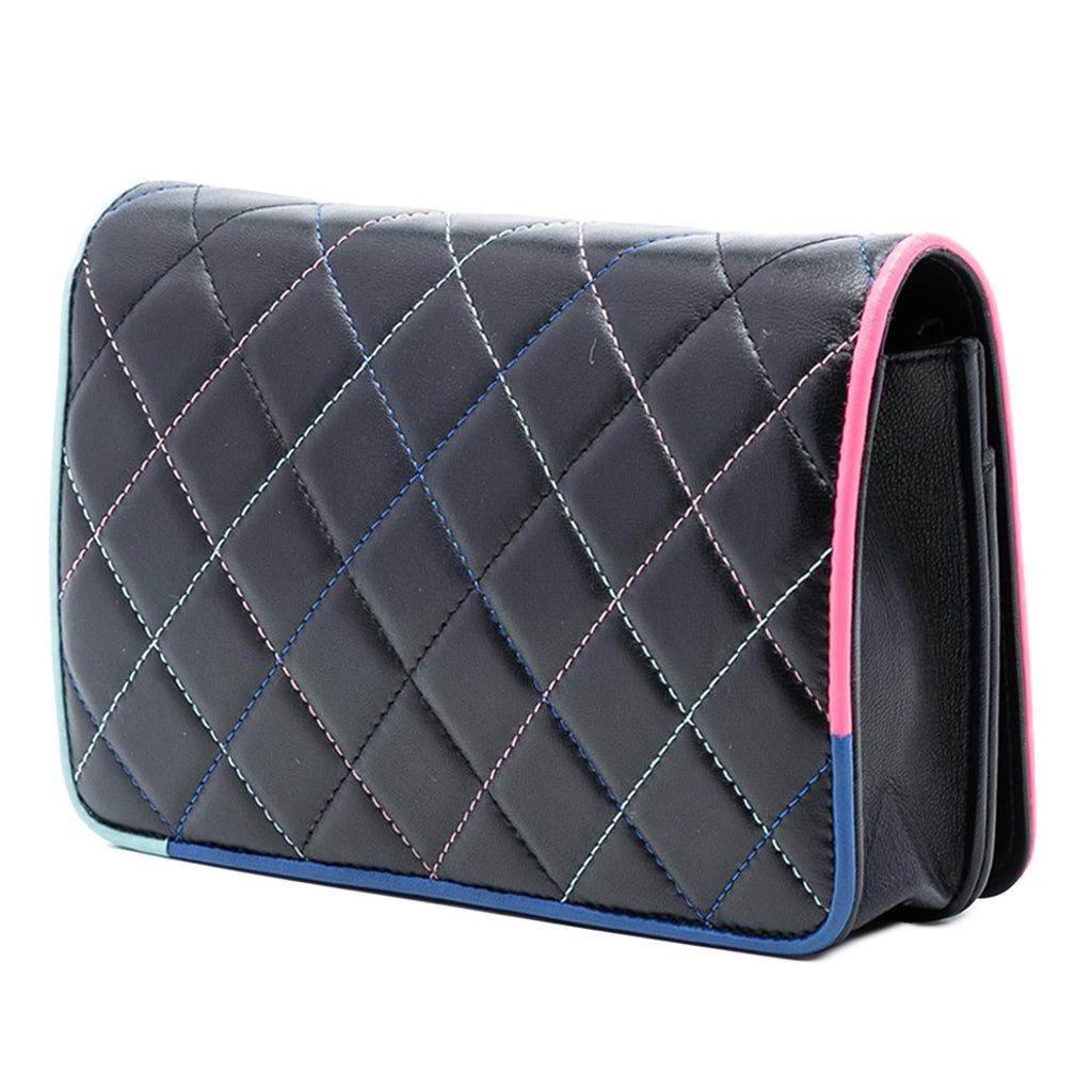 Chanel CC Quilted Lambskin Multicolor Border Full Flap Wallet on Chain