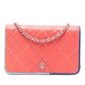 Chanel CC Quilted Lambskin Multicolor Border Full Flap Wallet on Chain