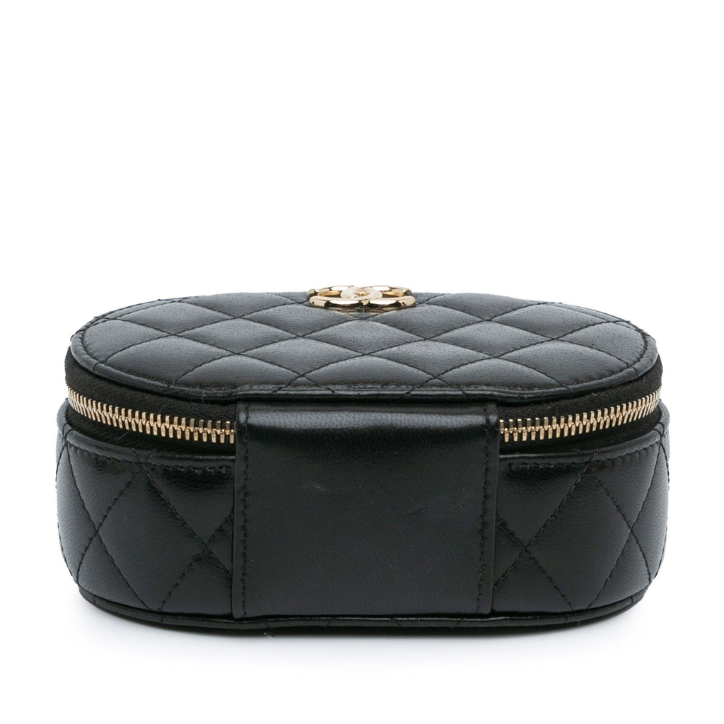 Chanel CC Quilted Lambskin Oval Top Handle Clutch