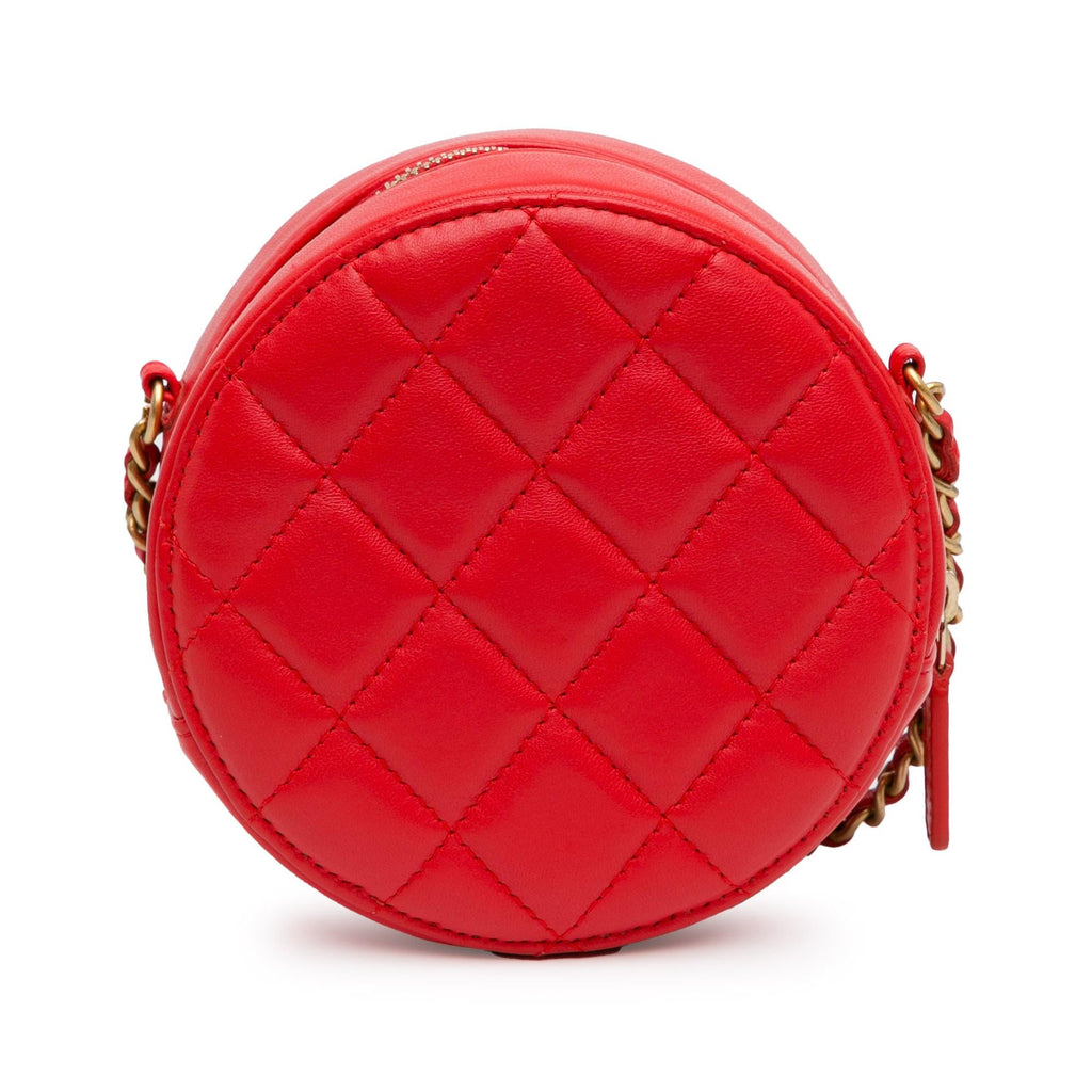 Chanel CC Quilted Lambskin Pearl Crush Round Clutch with Chain (SHG-NXSLvp)