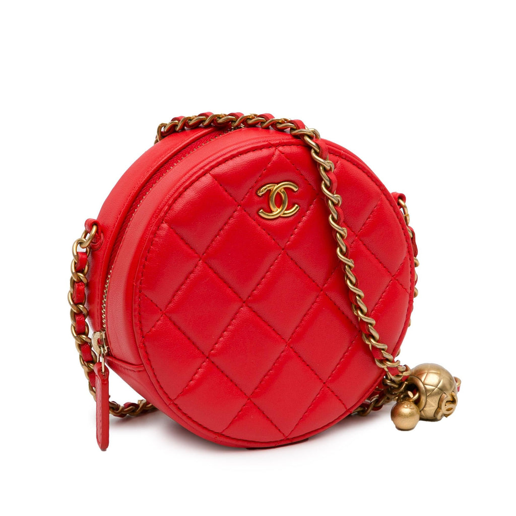 Chanel CC Quilted Lambskin Pearl Crush Round Clutch with Chain (SHG-NXSLvp)