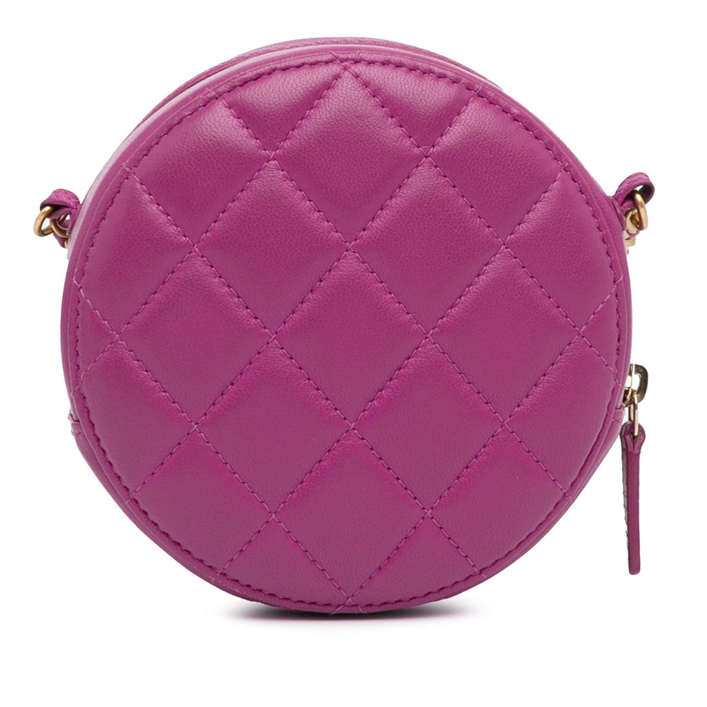 Chanel CC Quilted Lambskin Pearl Crush Round Clutch with Chain (SHG-oOV0JN)