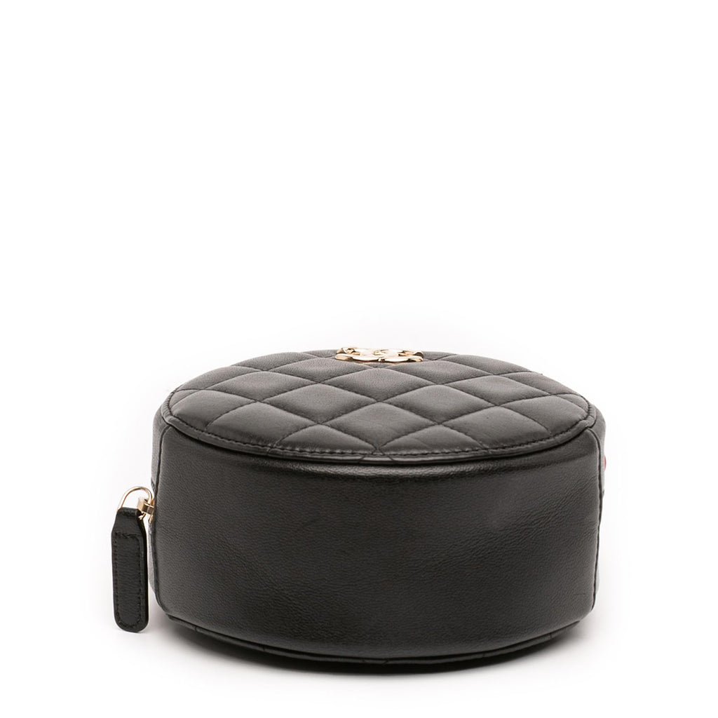 Chanel CC Quilted Lambskin Ribbon Round Clutch With Chain