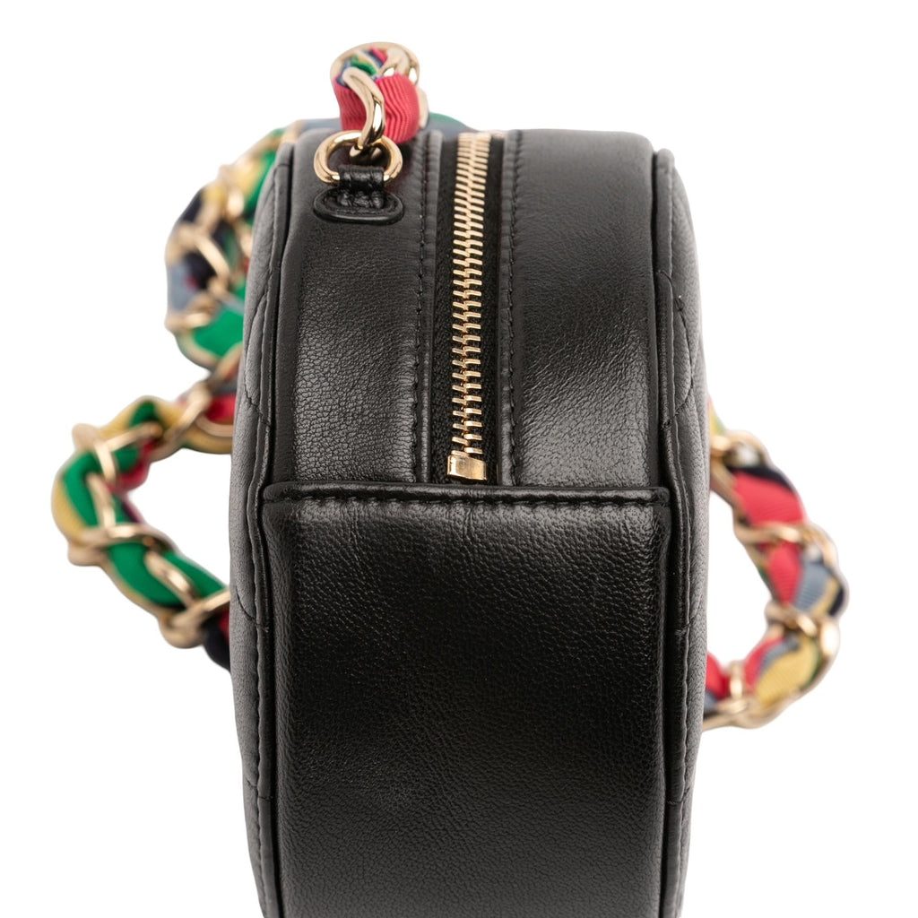 Chanel CC Quilted Lambskin Ribbon Round Clutch With Chain