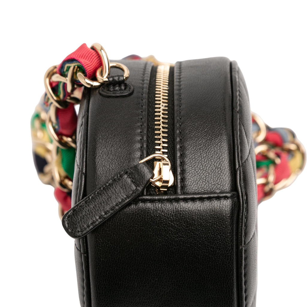 Chanel CC Quilted Lambskin Ribbon Round Clutch With Chain