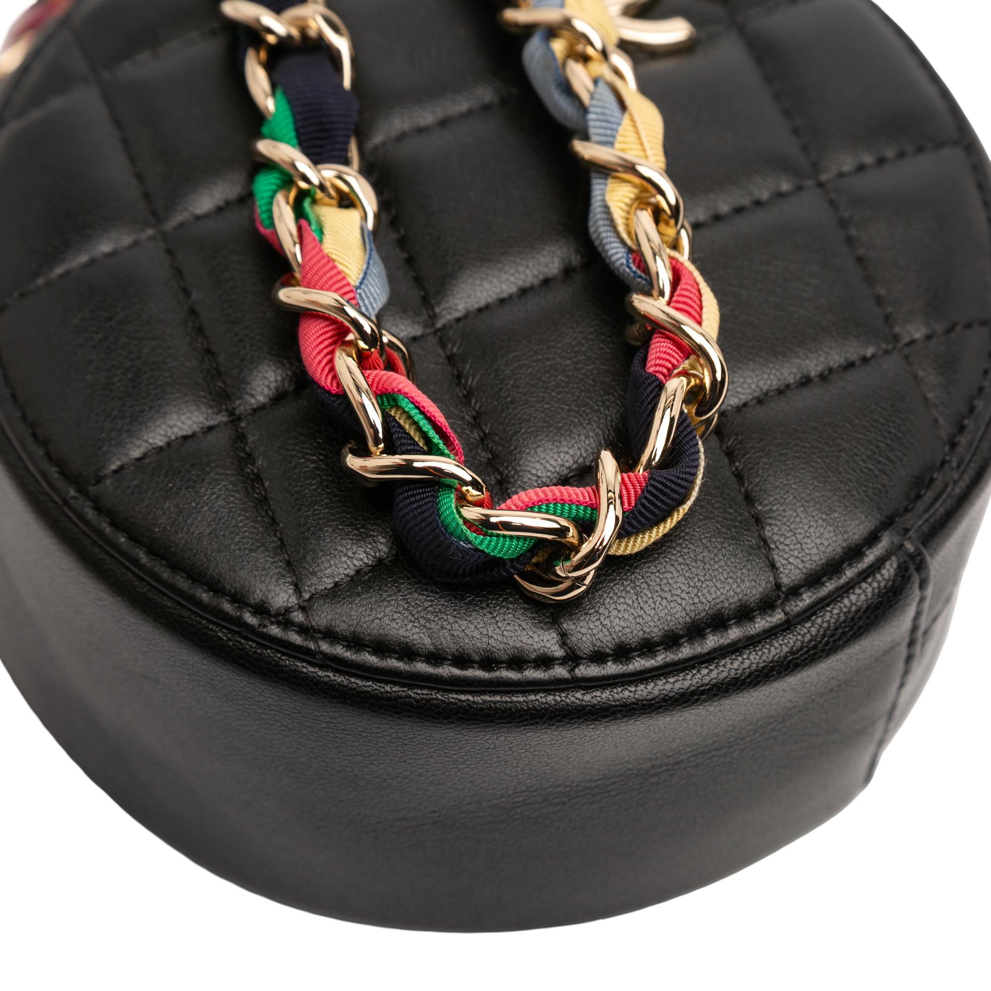 Chanel CC Quilted Lambskin Ribbon Round Clutch With Chain