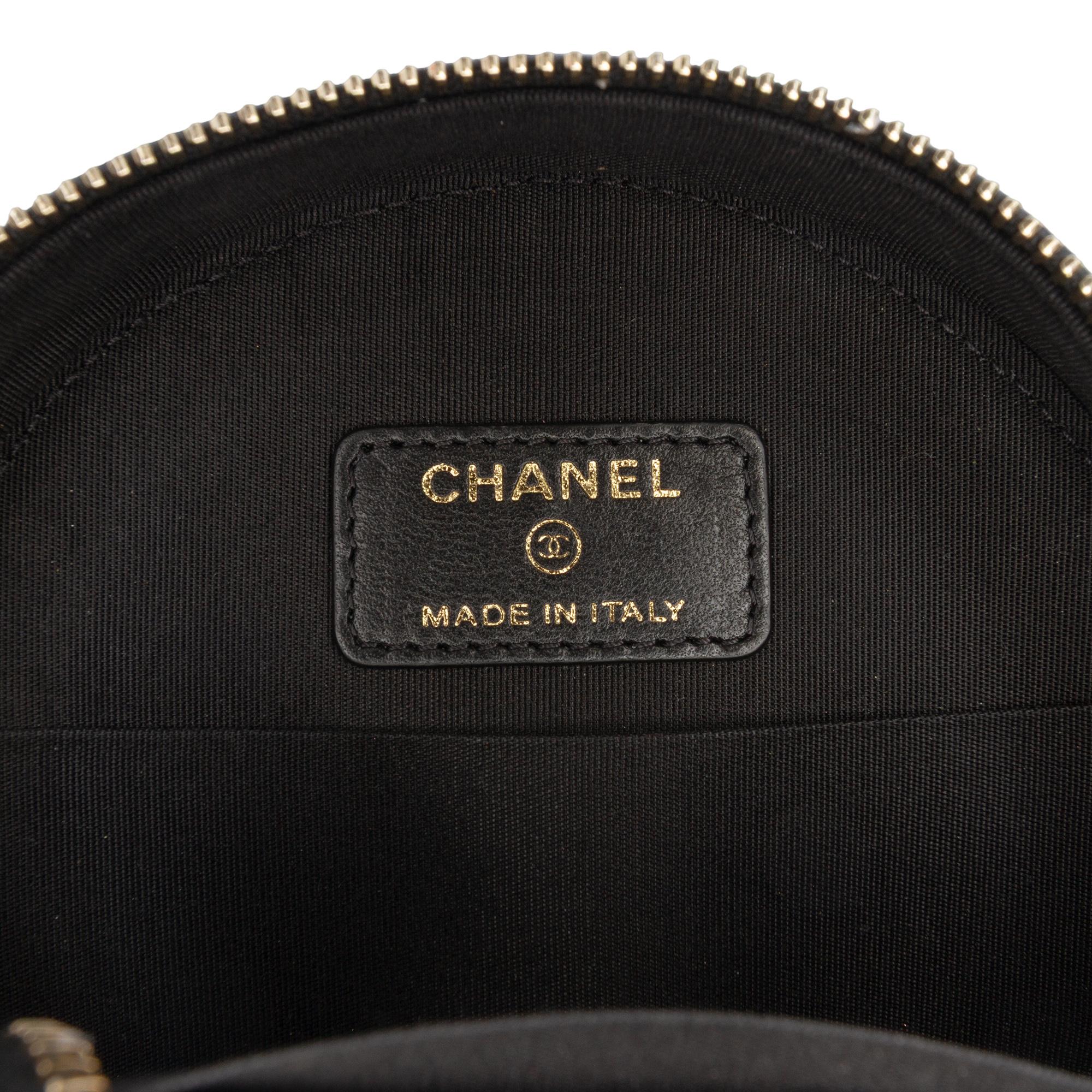 Chanel CC Quilted Lambskin Ribbon Round Clutch With Chain