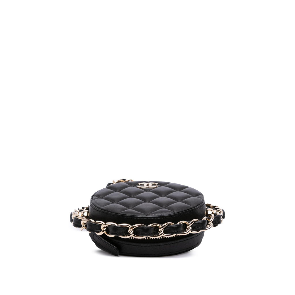 Chanel CC Quilted Lambskin Round Chain Around Clutch With Chain