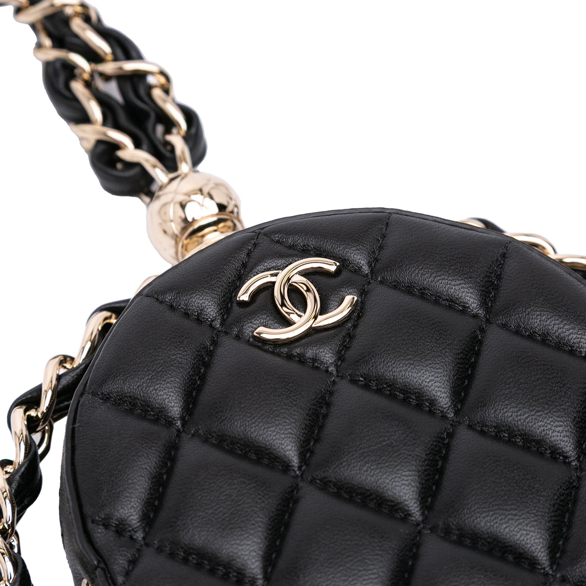Chanel CC Quilted Lambskin Round Chain Around Clutch With Chain
