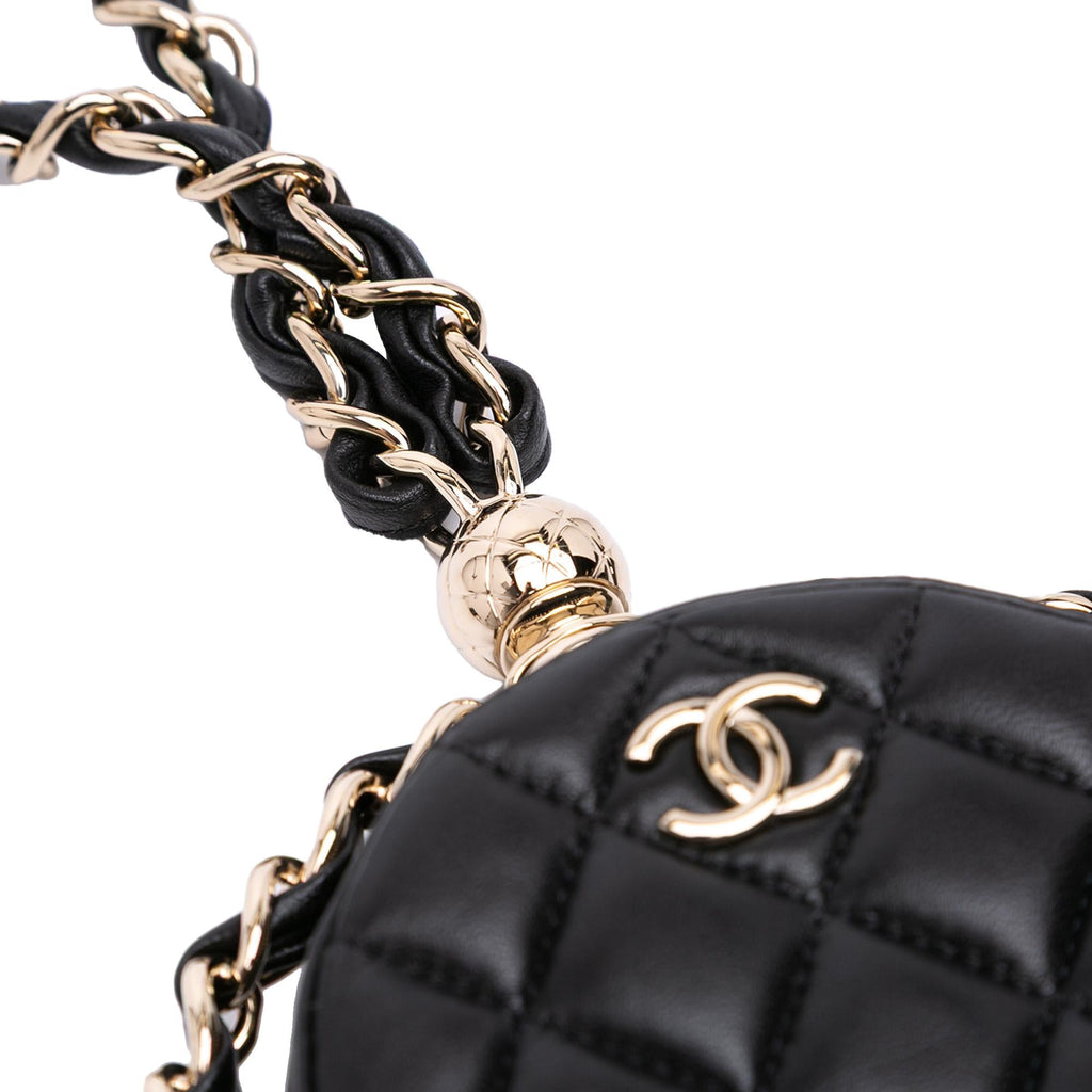 Chanel CC Quilted Lambskin Round Chain Around Clutch With Chain