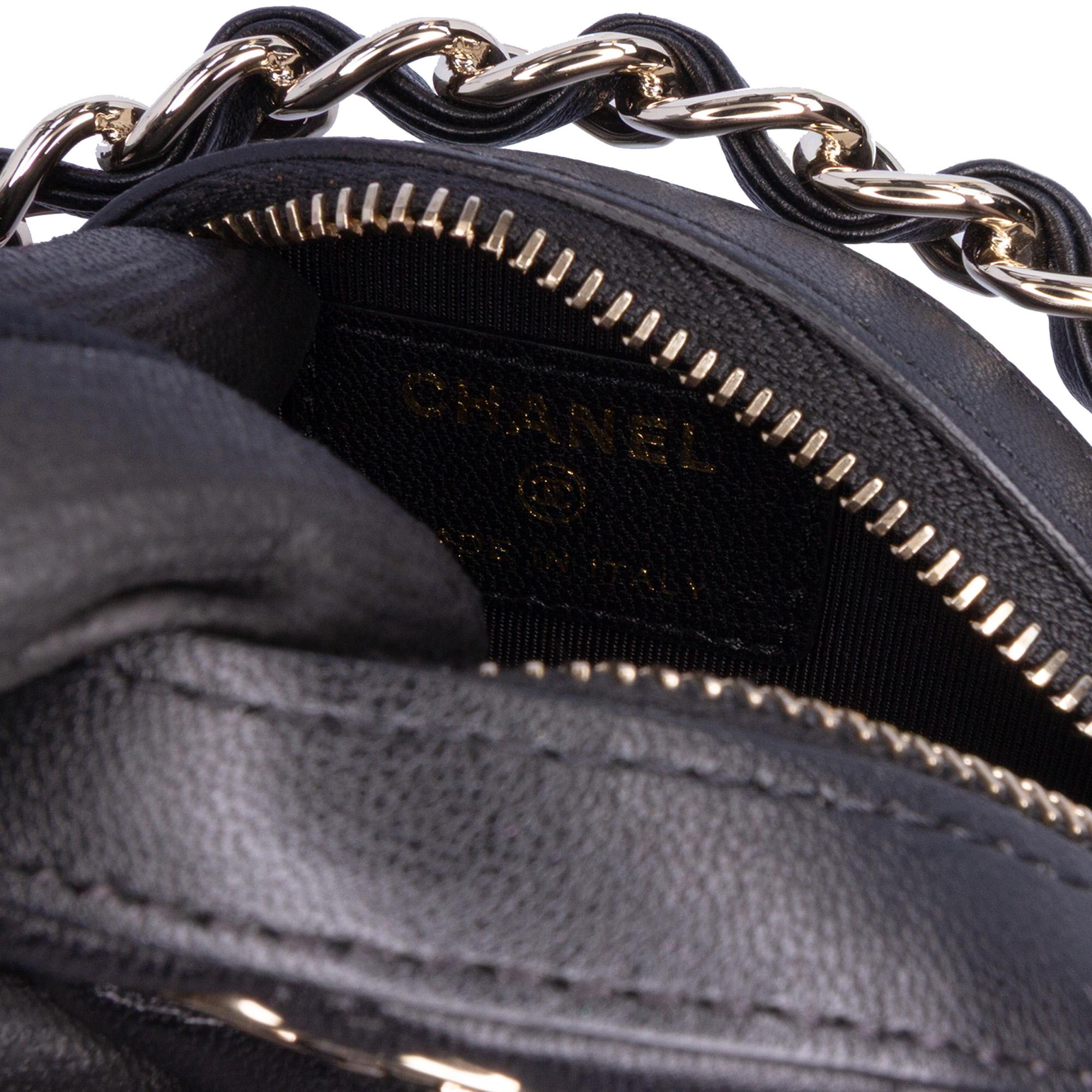 Chanel CC Quilted Lambskin Round Chain Around Clutch With Chain