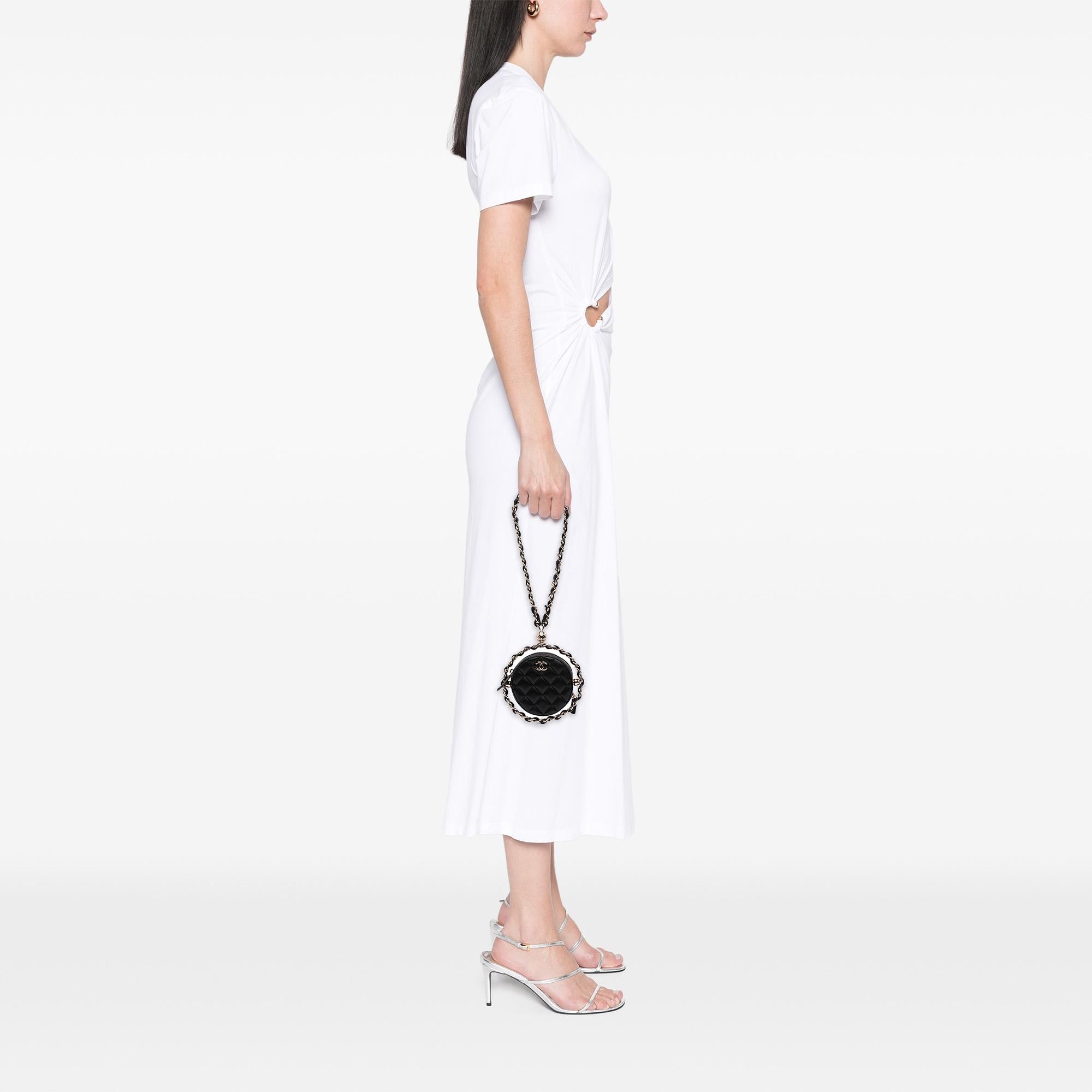 Chanel CC Quilted Lambskin Round Chain Around Clutch With Chain