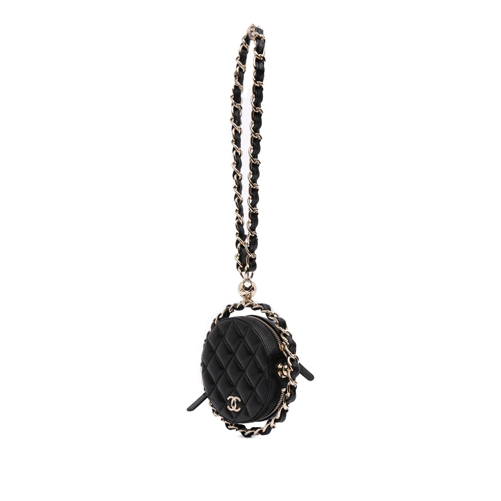 Chanel CC Quilted Lambskin Round Chain Around Clutch With Chain