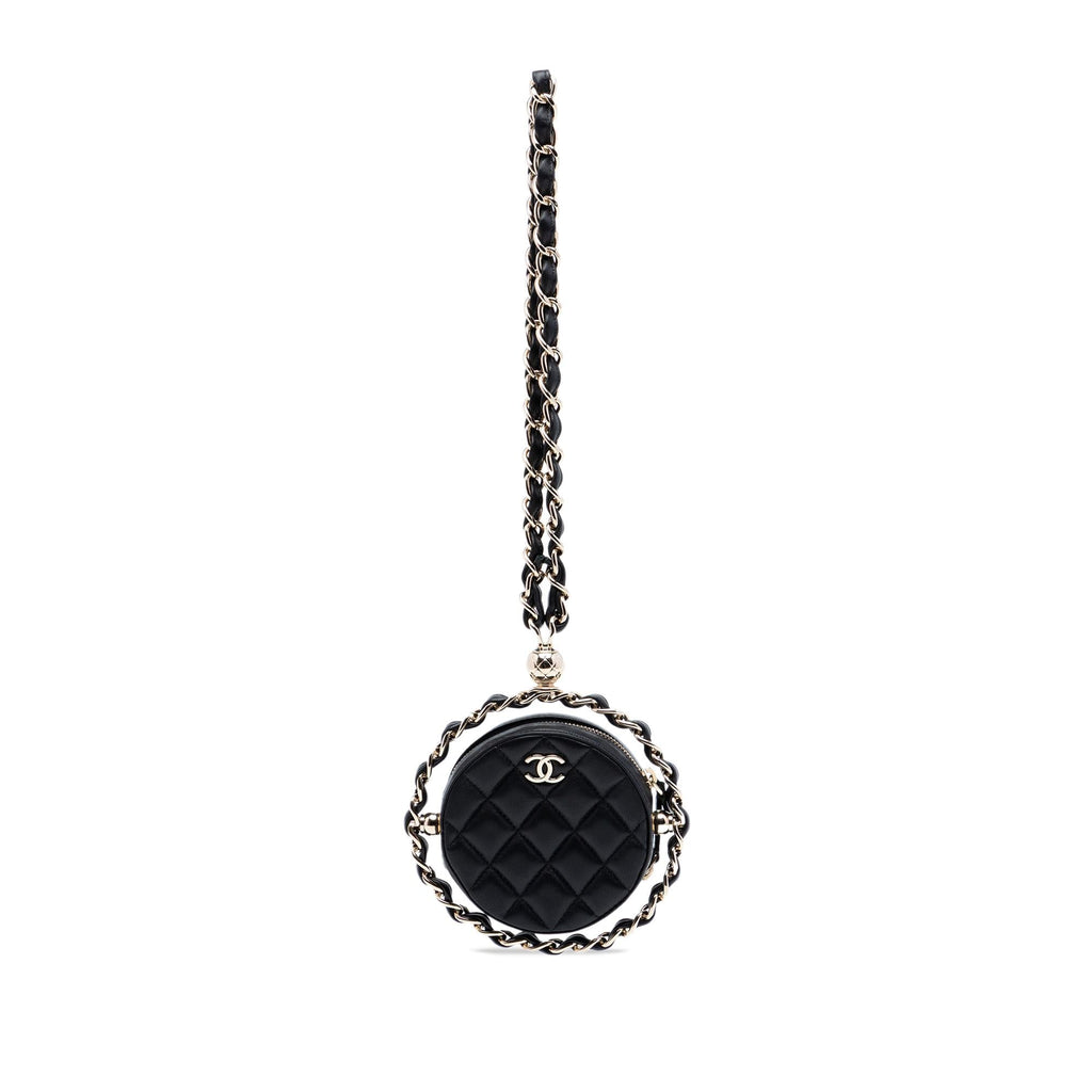 Chanel CC Quilted Lambskin Round Chain Around Clutch With Chain