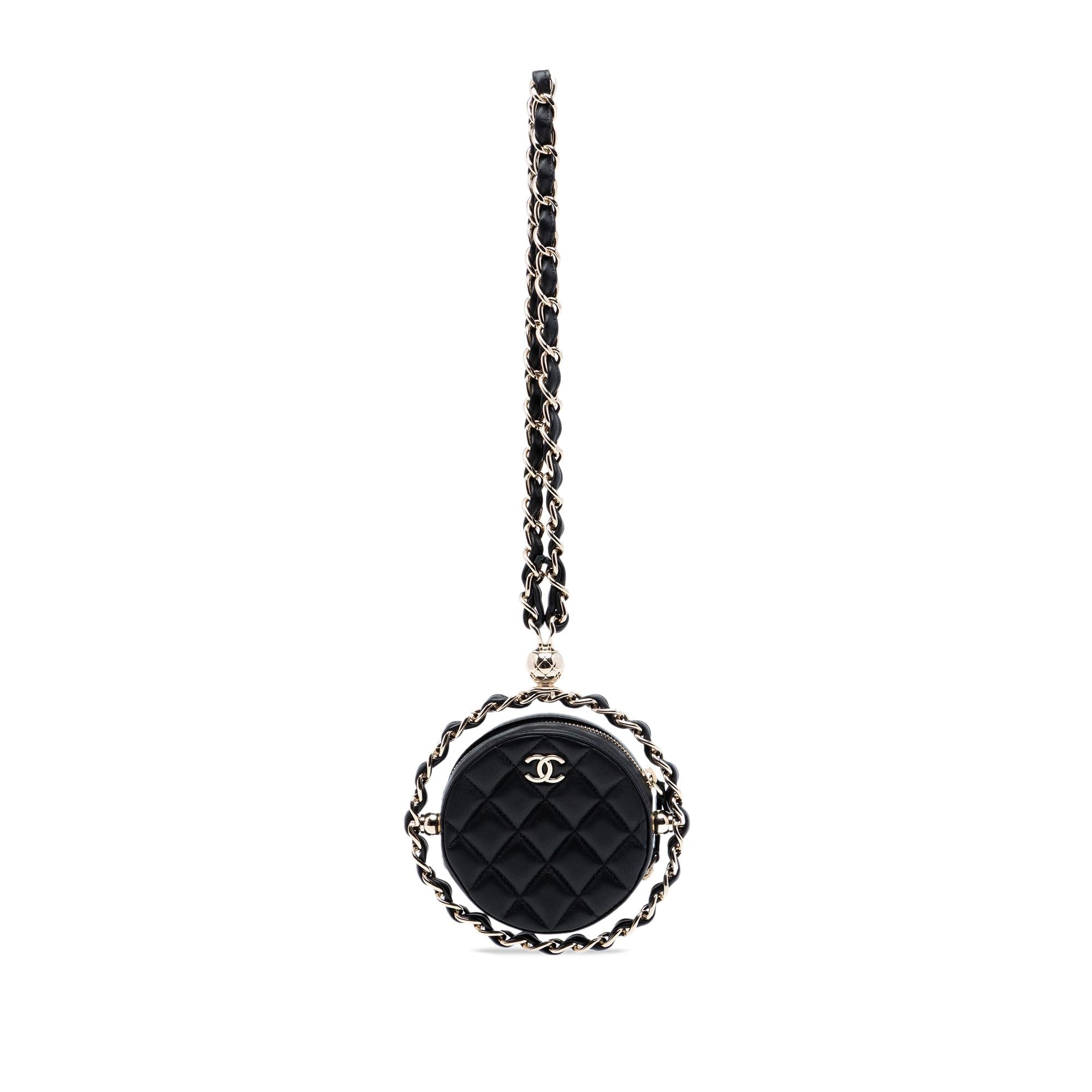 Chanel CC Quilted Lambskin Round Chain Around Clutch With Chain